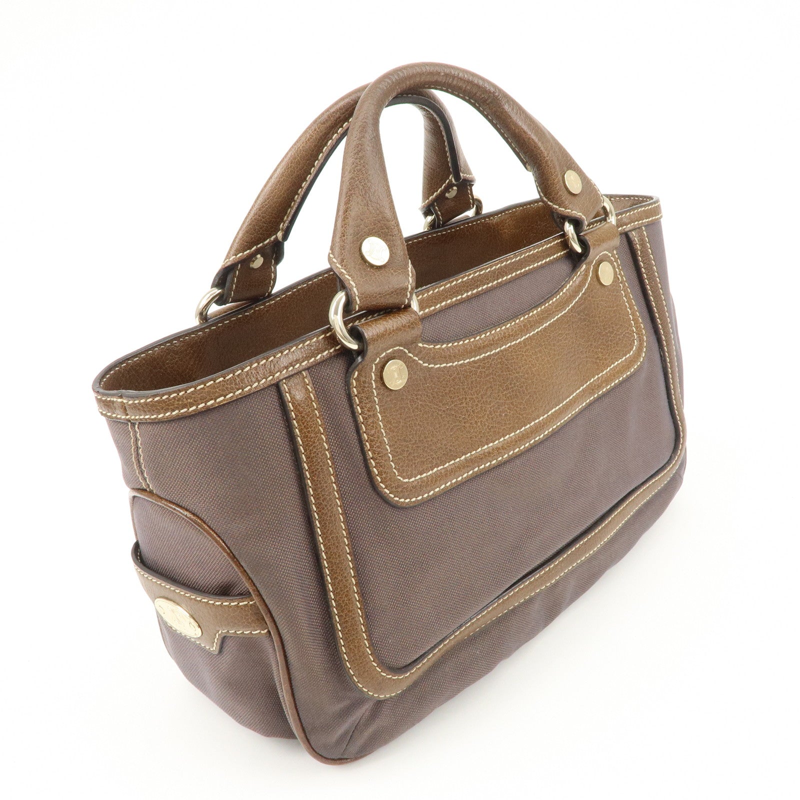 CELINE Macadam Engraved Canvas Leather Boogie Bag Hand Bag Brown Used