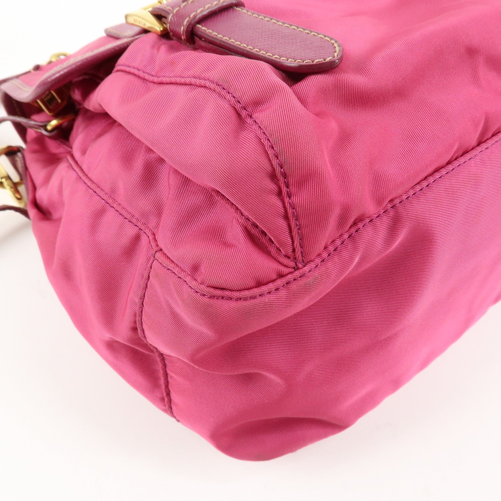 PRADA Nylon Saffiano Leather Flap Messenger Shoulder Bag Pink BT0697 Used