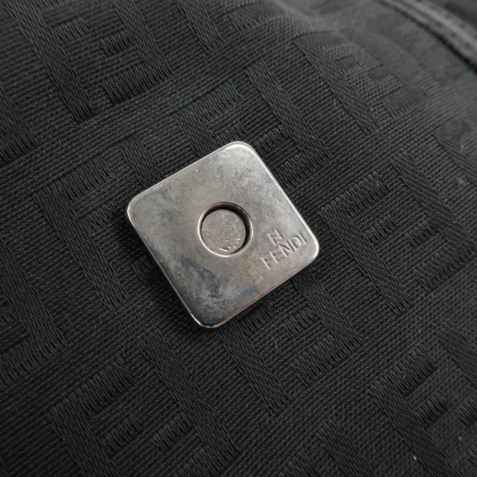 FENDI Zucchino Canvas Leather Hand Bag Shoulder Bag Black 8BR437