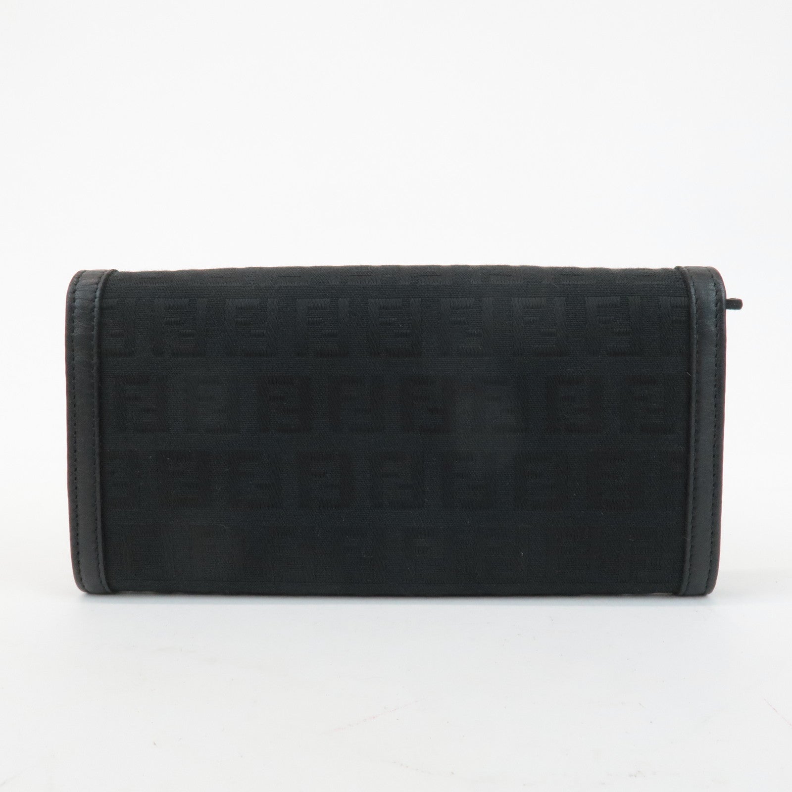 FENDI Zucchino Leather Canvas Bi-fold Long Wallet Black M0021 Used