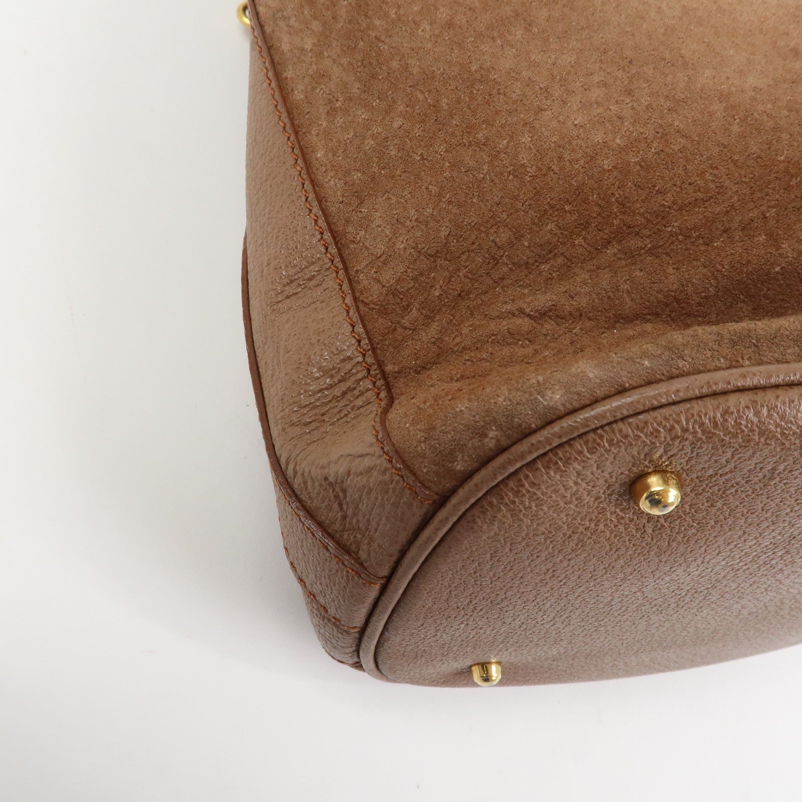 GUCCI Bamboo Suede Leather 2WAY Bag Hand Bag Brown 001・3754・1657