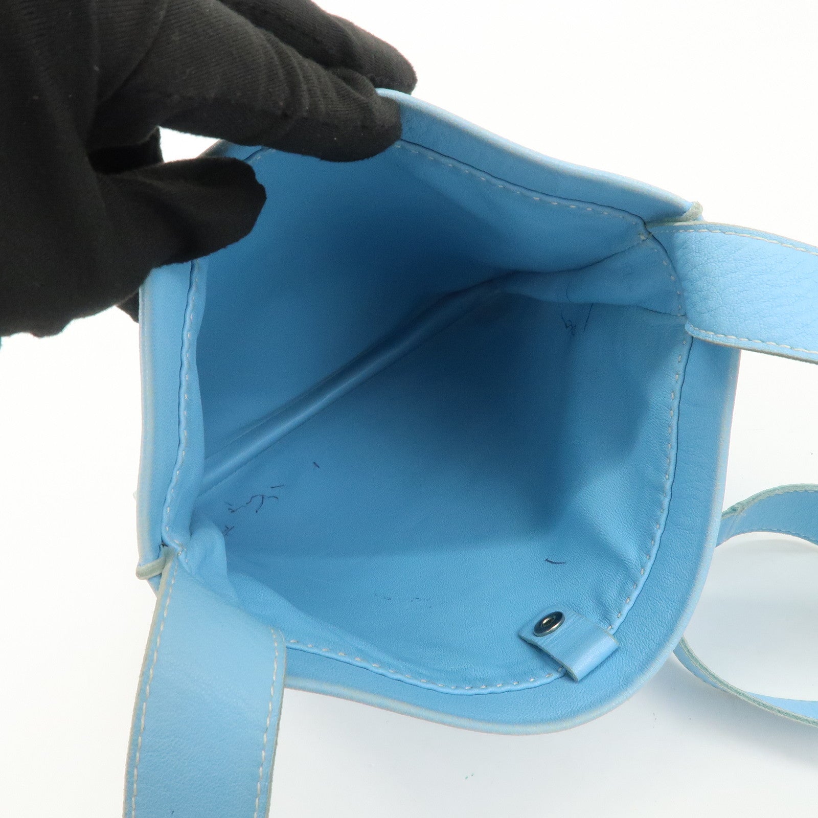 HERMES Lamb Skin Clou de Selle Shoulder Bag Crossbody Bag Blue