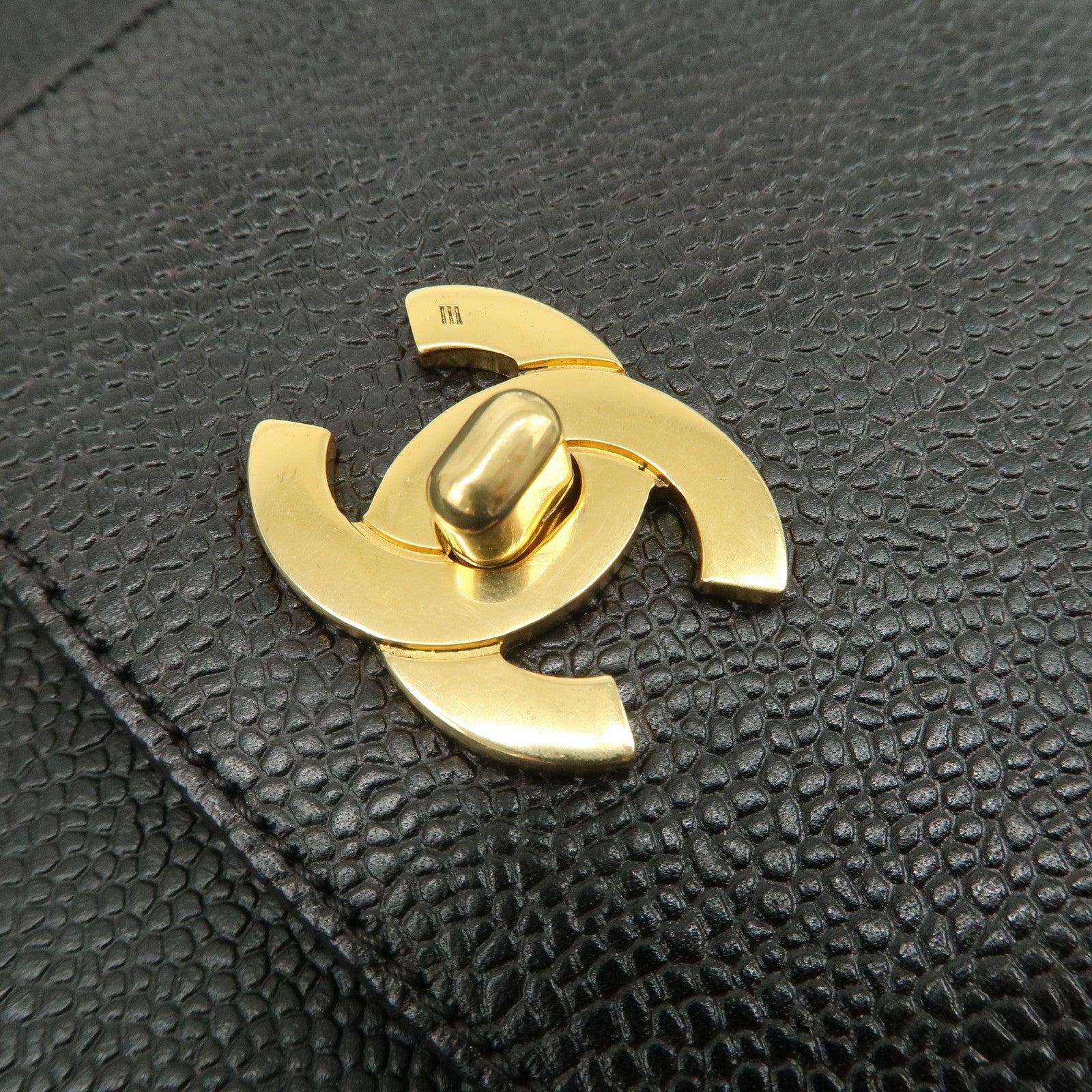 CHANEL COCO Mark Caviarskin Chain Tote Bag Shoulder Bag Black Gold