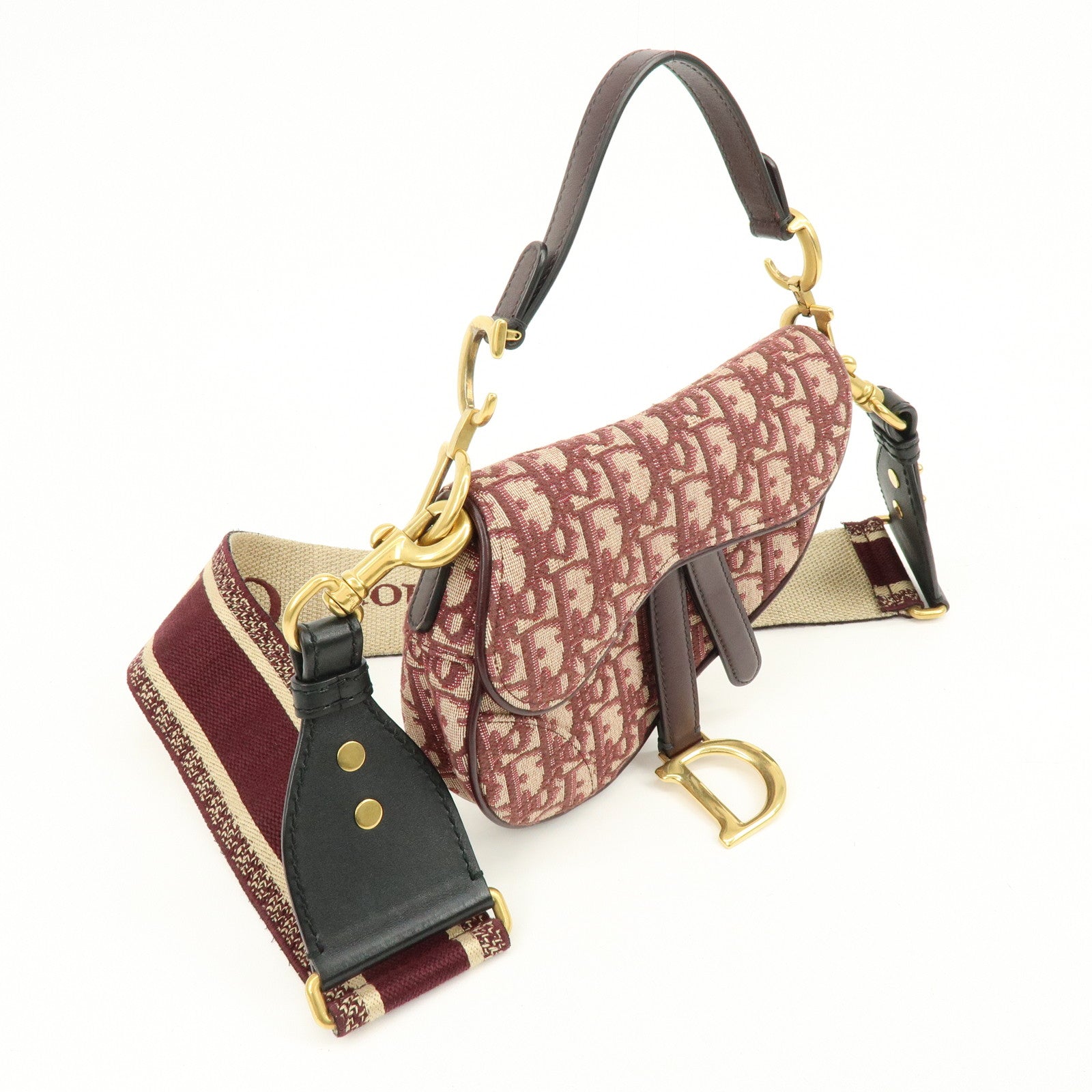 Christian Dior Oblique Jacquard Leather Mini Saddle Bag Hand Bag