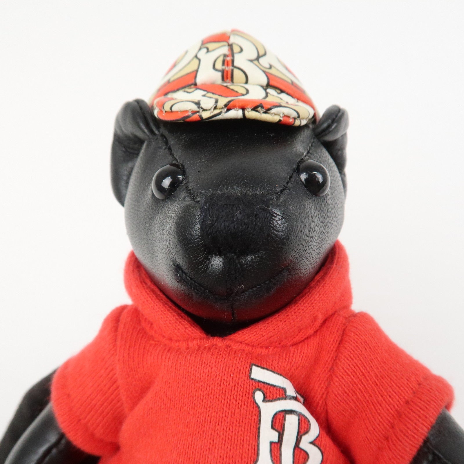 BURBERRY Logo Leather Thomas Bear Bag Charm Key Chain Black Red