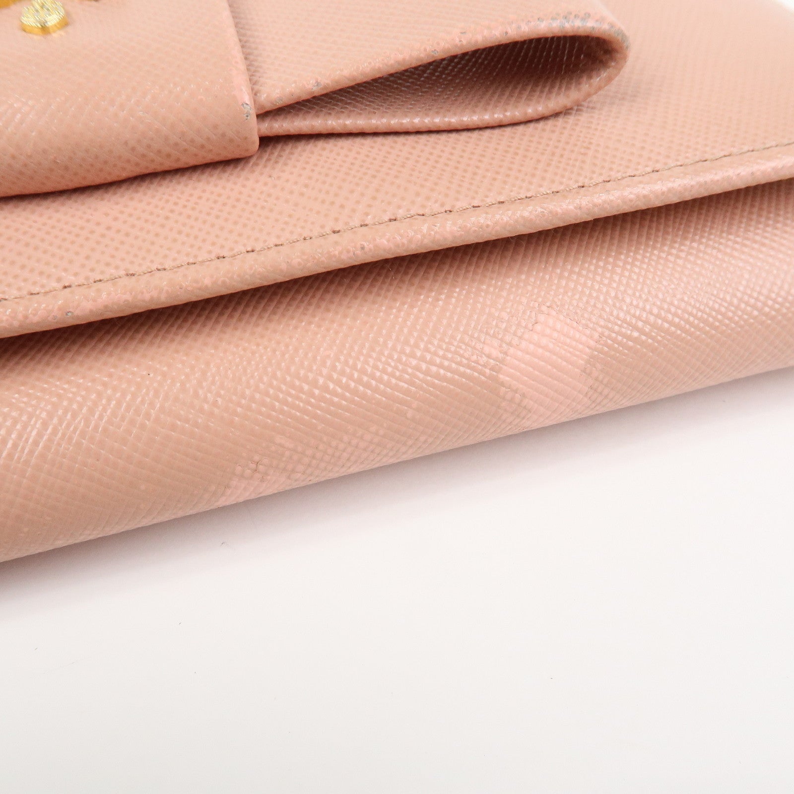 PRADA Logo Saffiano Leather Ribbon Long Wallet Pink 1M1132