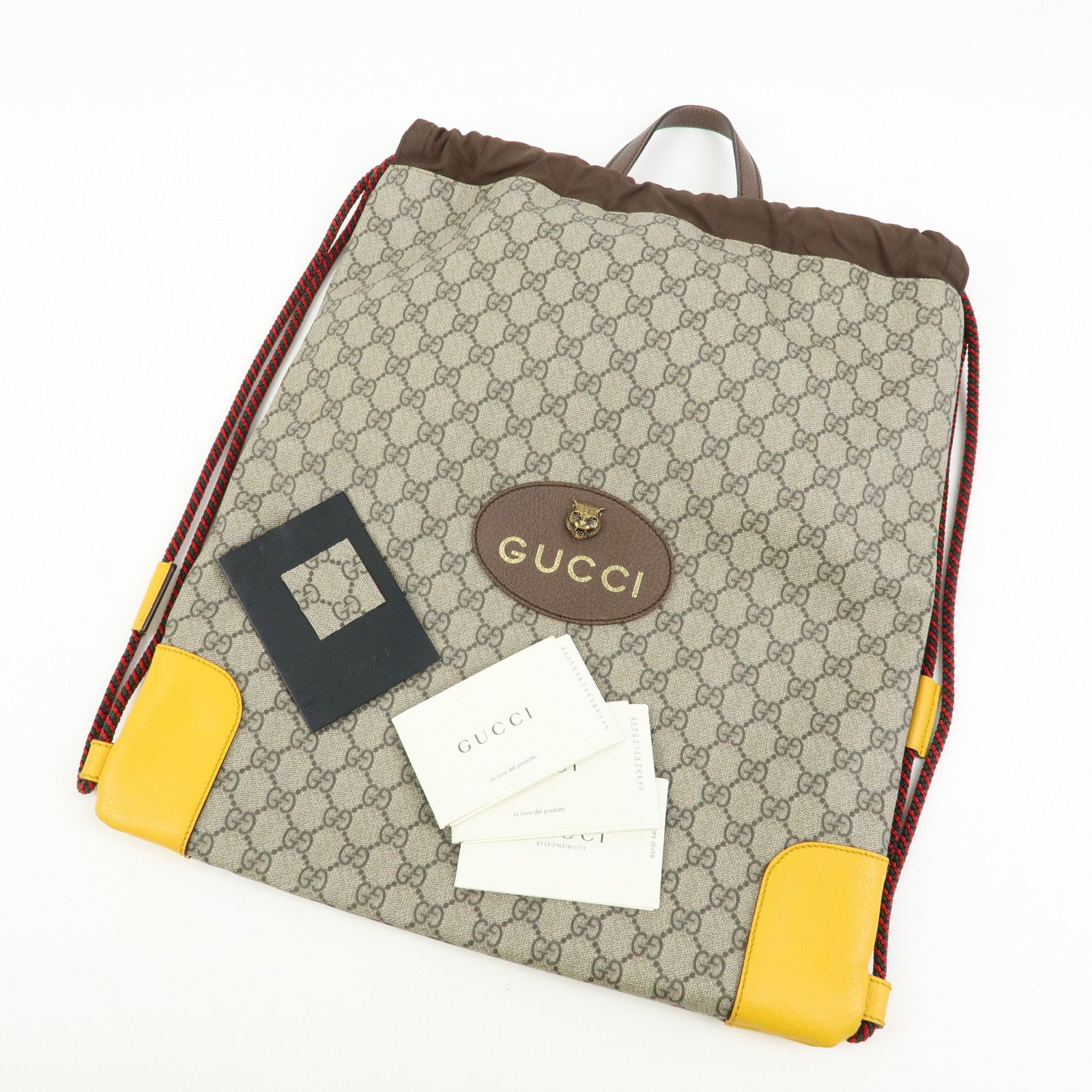 GUCCI GG Supreme PVC Leather Backpack Beige Yellow Brown 473872