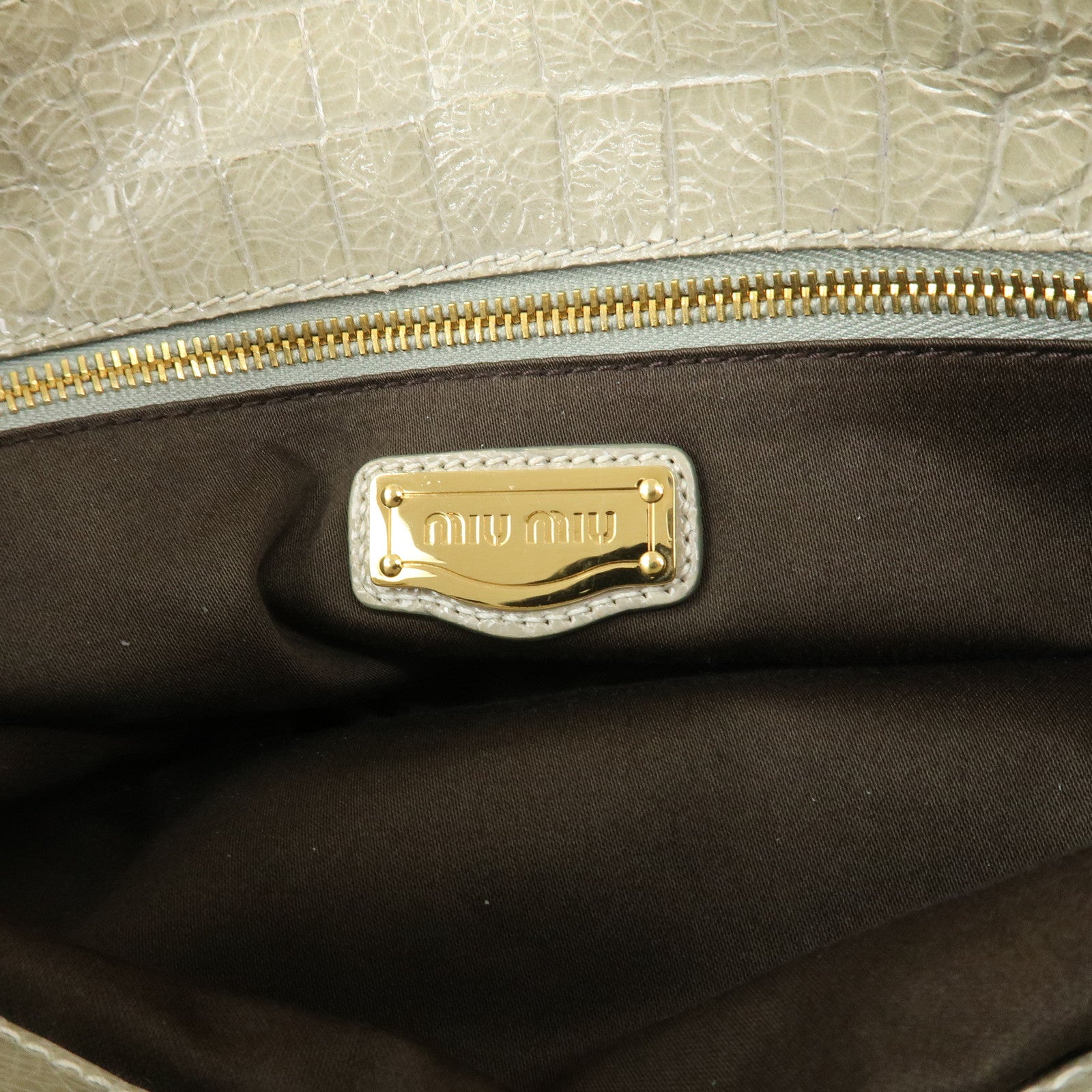 MIU MIU Logo Embossed Leather 2Way Bag Hand Bag Shoulder Bag Beige