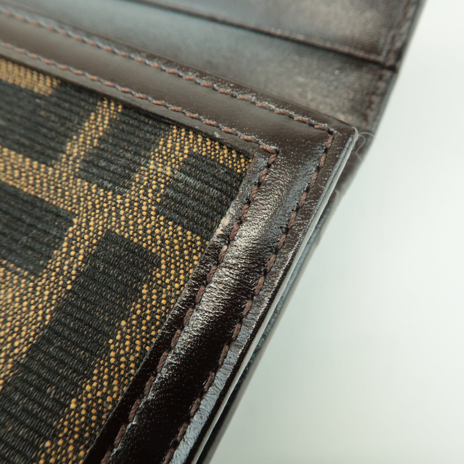 FENDI Zucca Leather Canvas Tri-fold Wallet Black Brown 30794 Used
