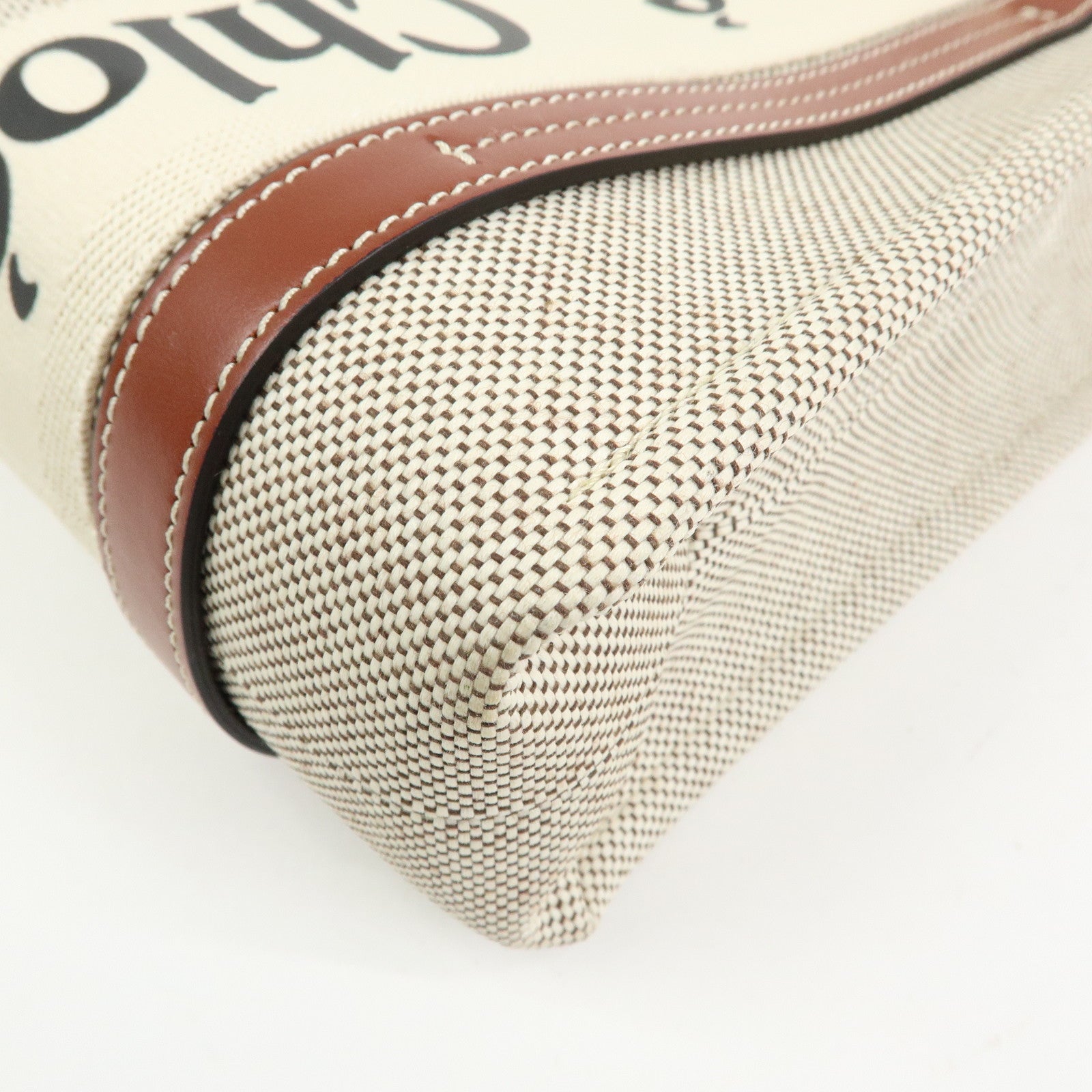 Chloe Woody Canvas Leather 2Way Bag Shoulder Bag Natural Brown