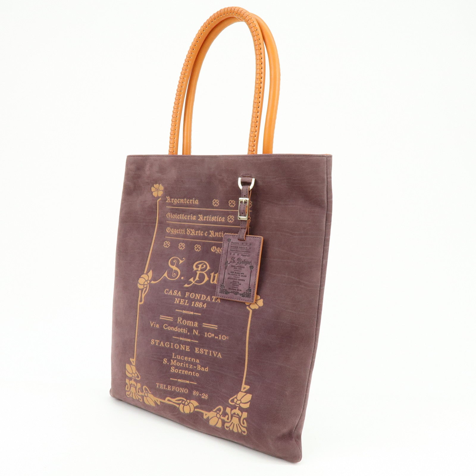 BVLGARI Collezione Suede Leather Tote Shoulder Bag Purple Orange
