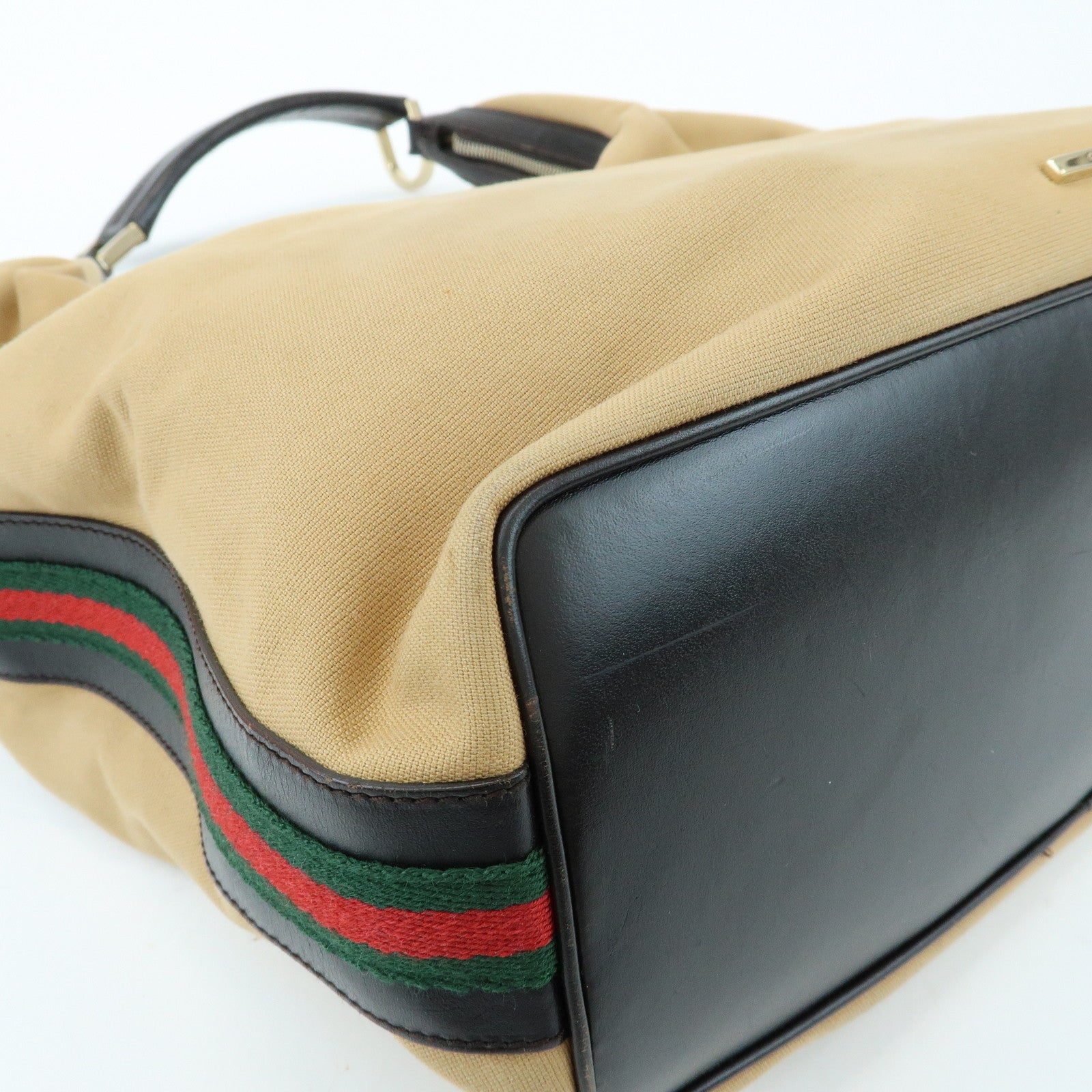 GUCCI Sherry Canvas Leather Shoulder Bag Beige Brown 001・4287