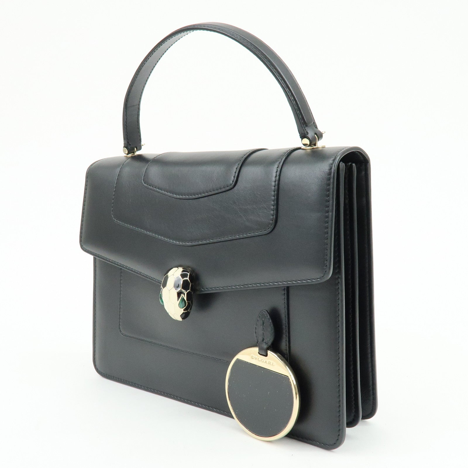BVLGARI Serpenti Forever Top Handle Calf Leather Hand Bag Black