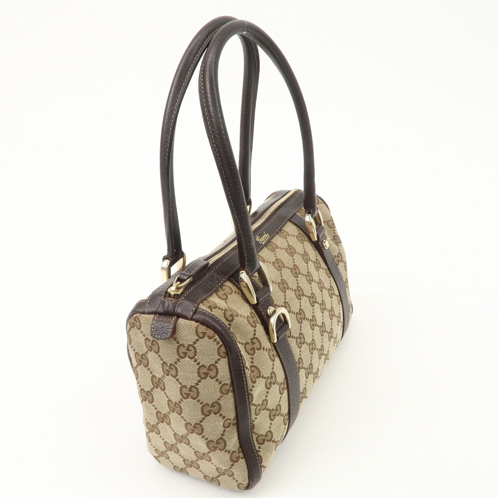 GUCCI Abbey GG Canvas Leather Mini Boston Bag Beige Brown 130942 Used