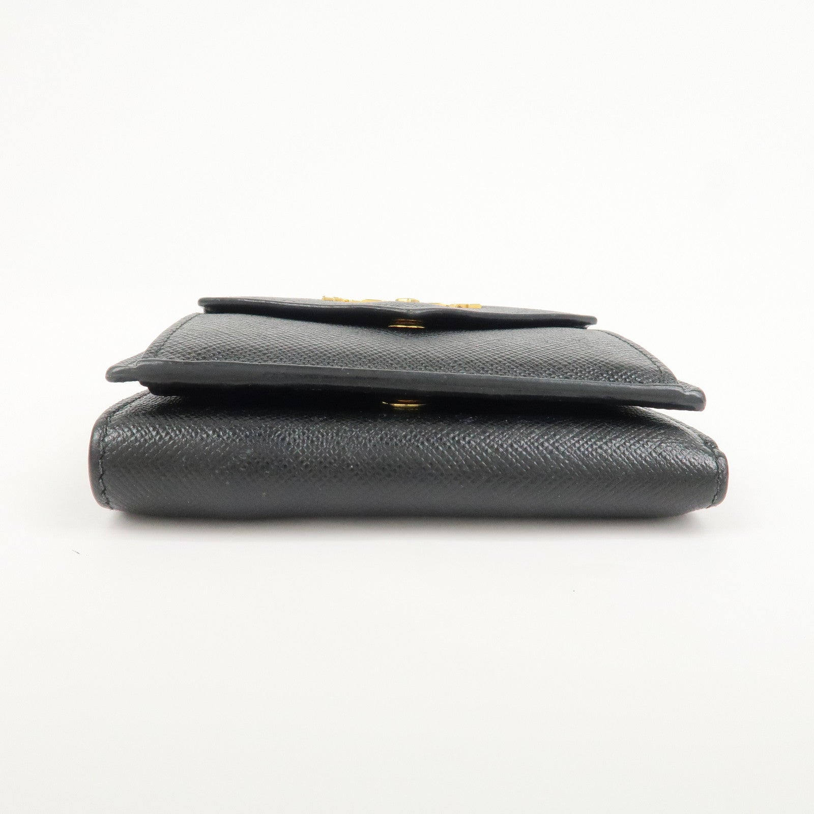 PRADA Logo Saffiano Metal Tri-fold Small Wallet Black 1MH021