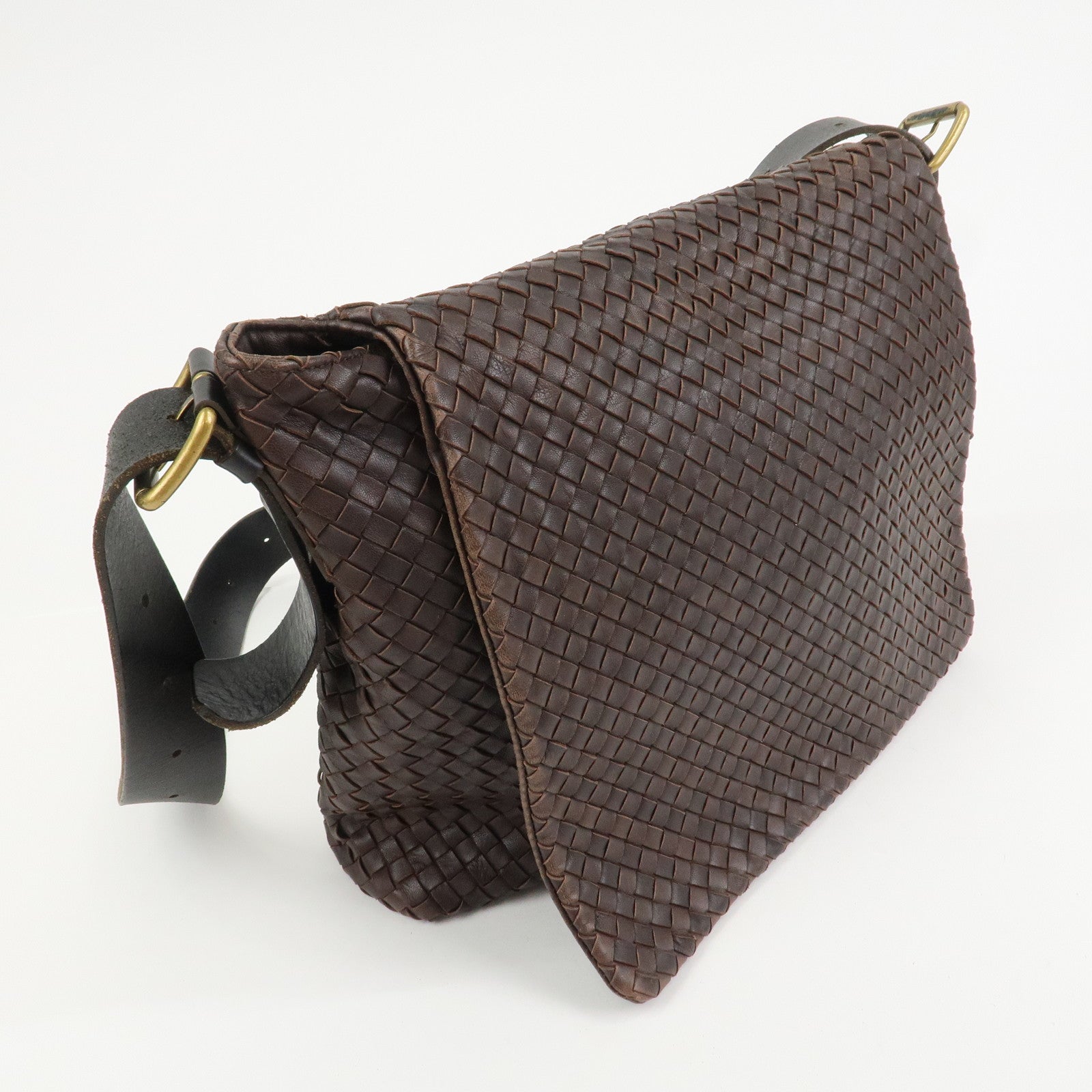 BOTTEGA VENETA Intrecciato Leather Shoulder Bag Crossbody Bag Brown