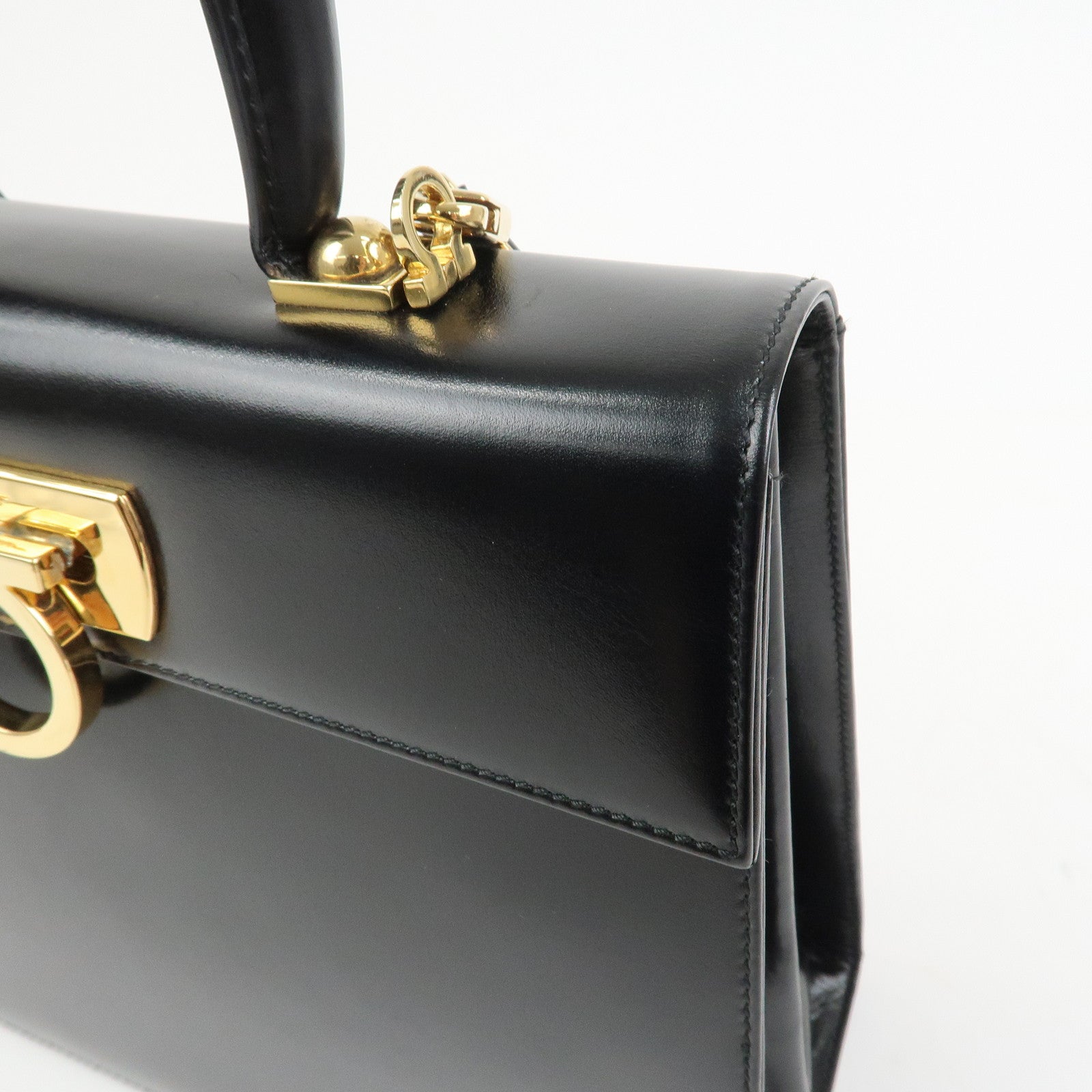 Ferragamo Gancini Logo Leather 2Way Bag Hand Bag Shoulder Bag Black