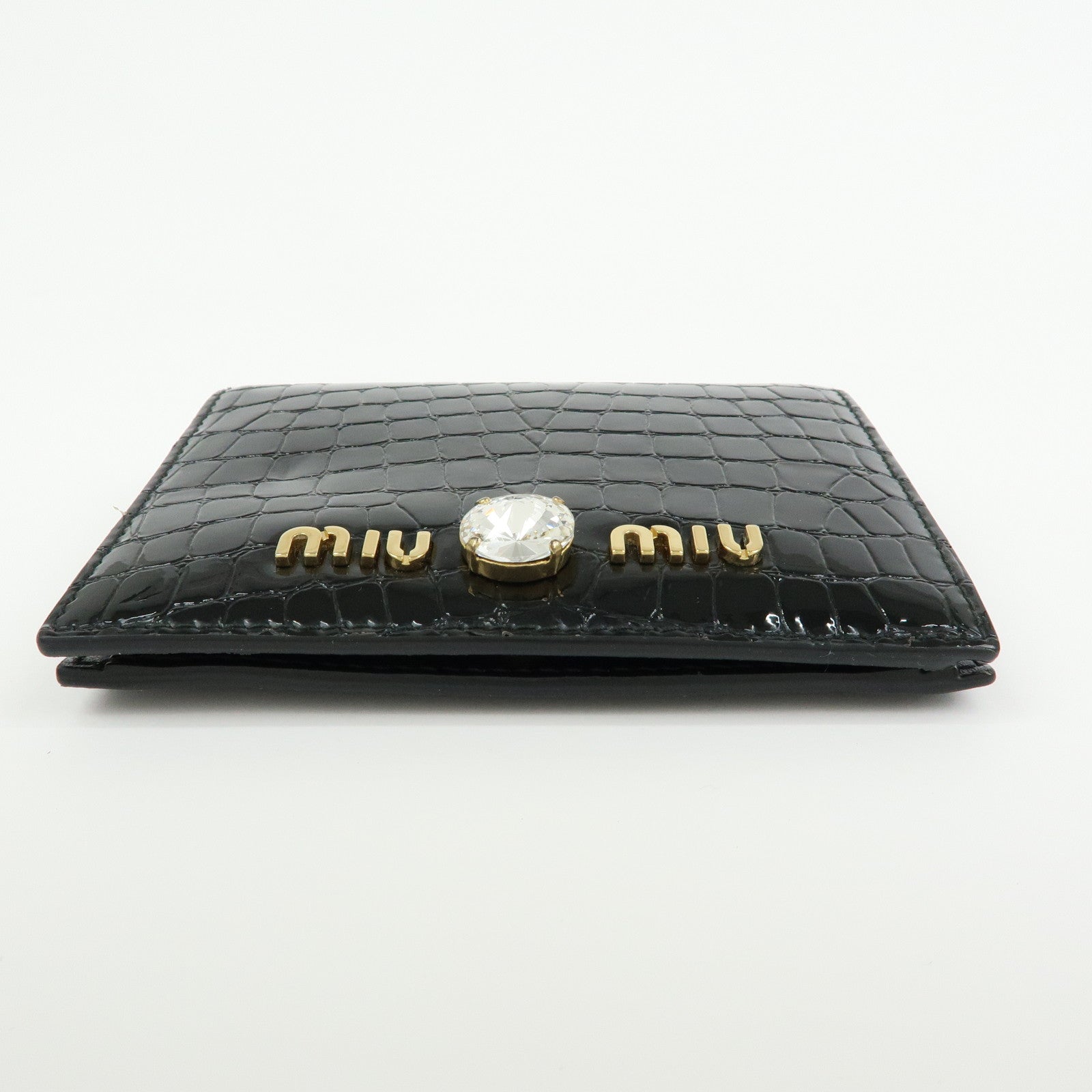 MIU MIU Embossed Patent Leather Bi-fold Compact Wallet Black 5MV204