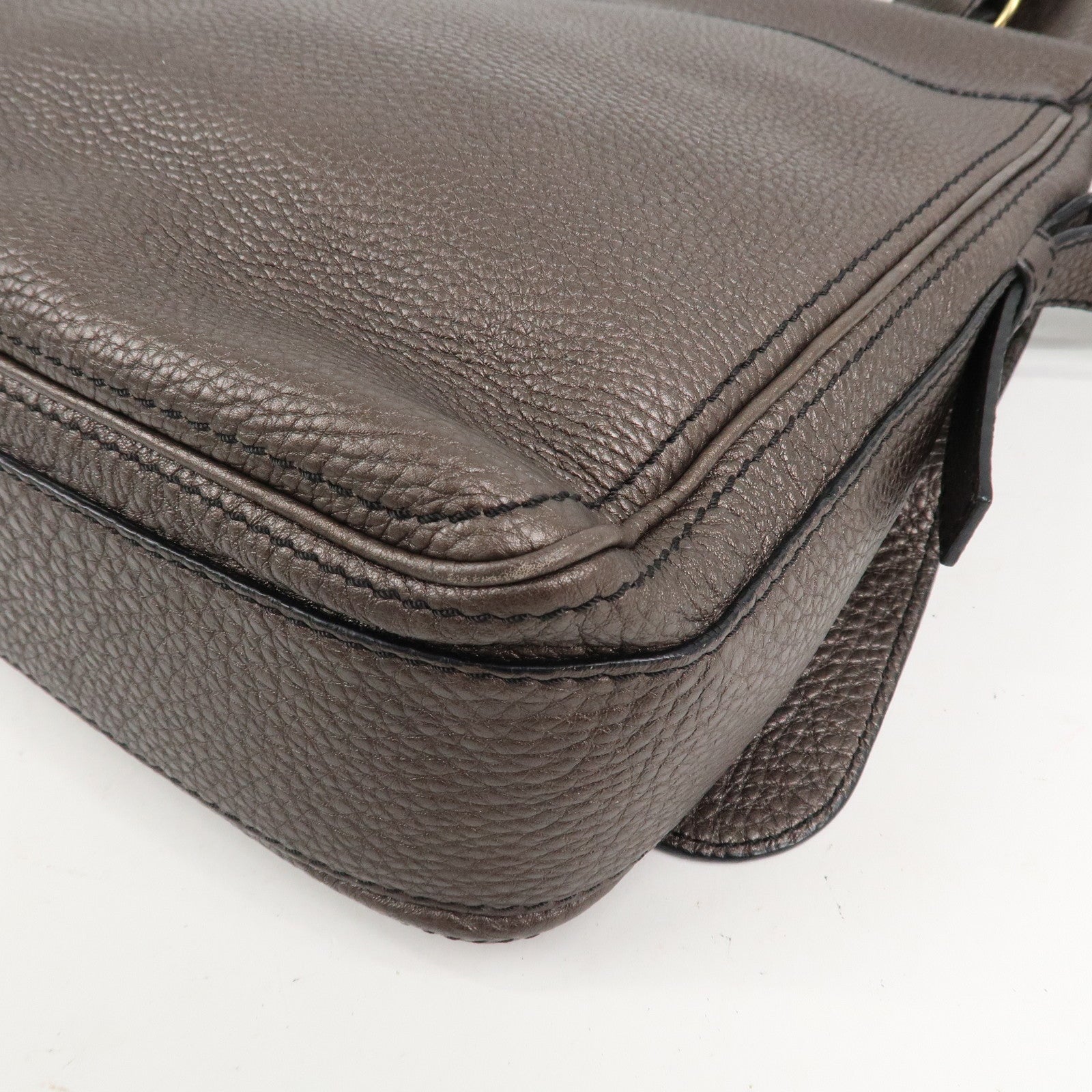 CELINE Leather Shoulder Bag Crossbody Bag Gray Gold HDW