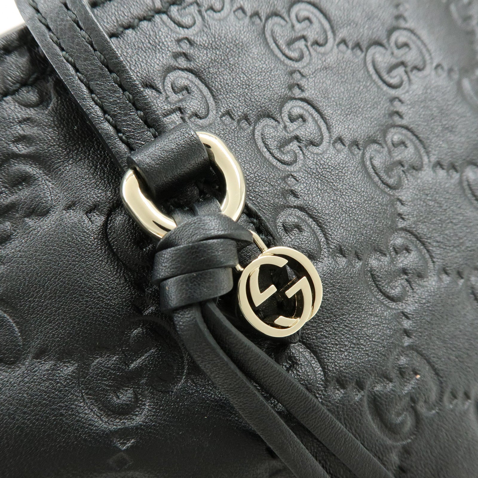 GUCCI Interlocking G Micro Guccissima Leather Hand Bag Black 353119