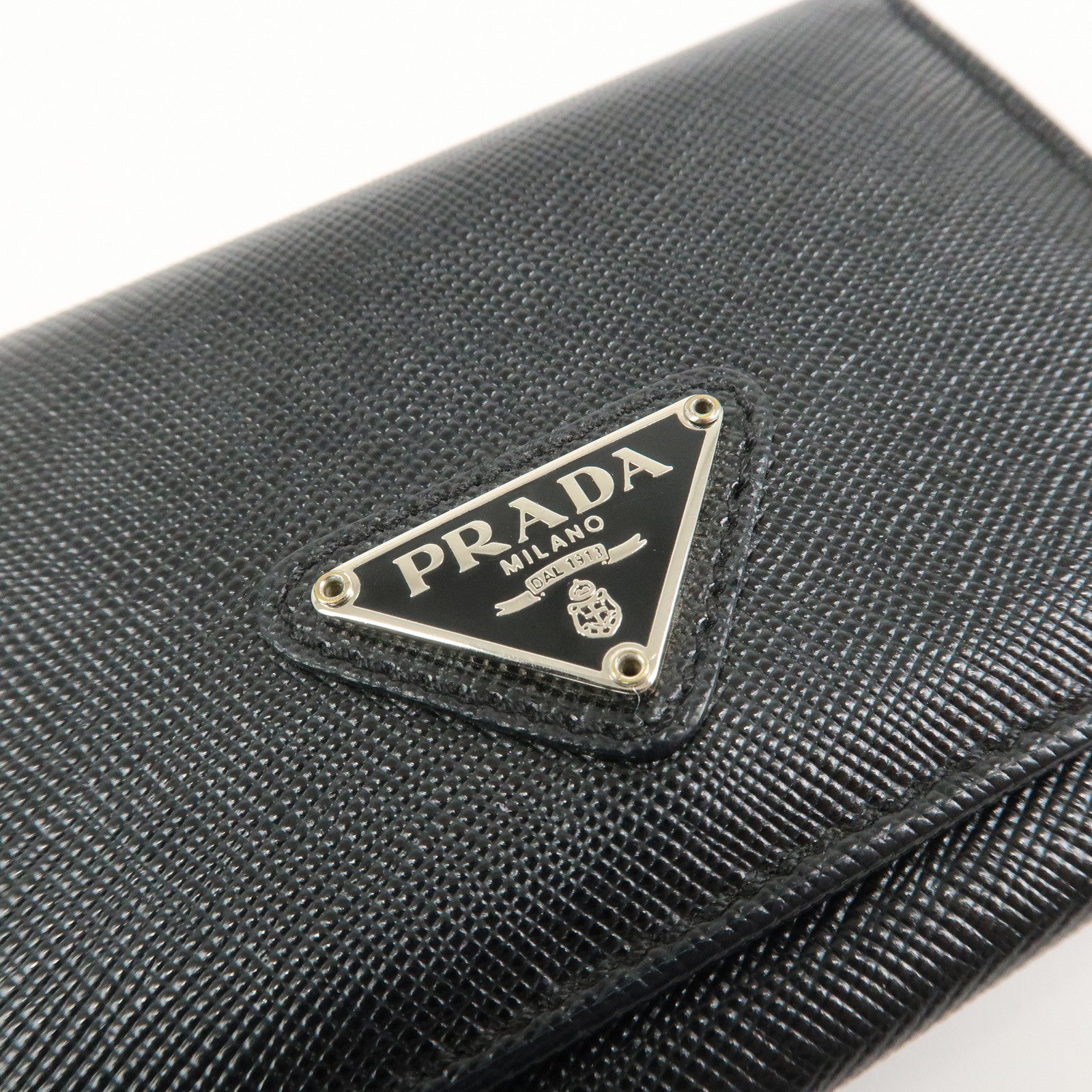 PRADA Triangle Logo Saffiano Leather Card Case Card Holder Black