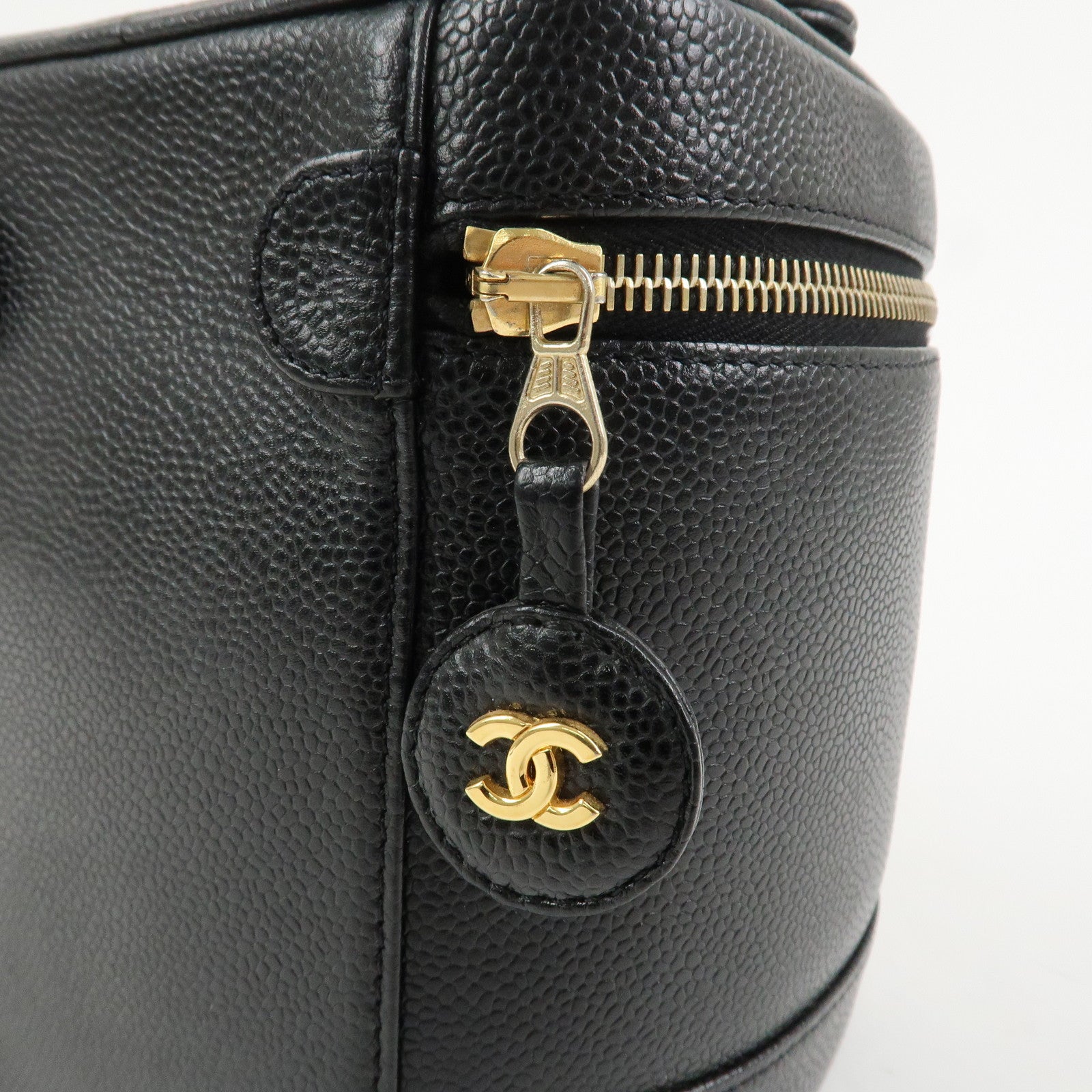 CHANEL COCO Mark Caviaskin Vanity Bag Makeup Bag Hand Bag A01998