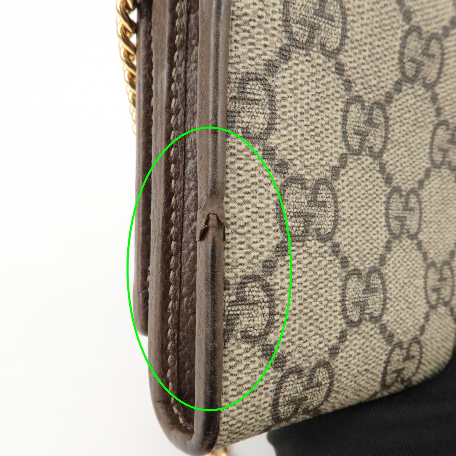 GUCCI Ophidia GG Supreme Leather Chain Wallet Beige Brown 546592 Used