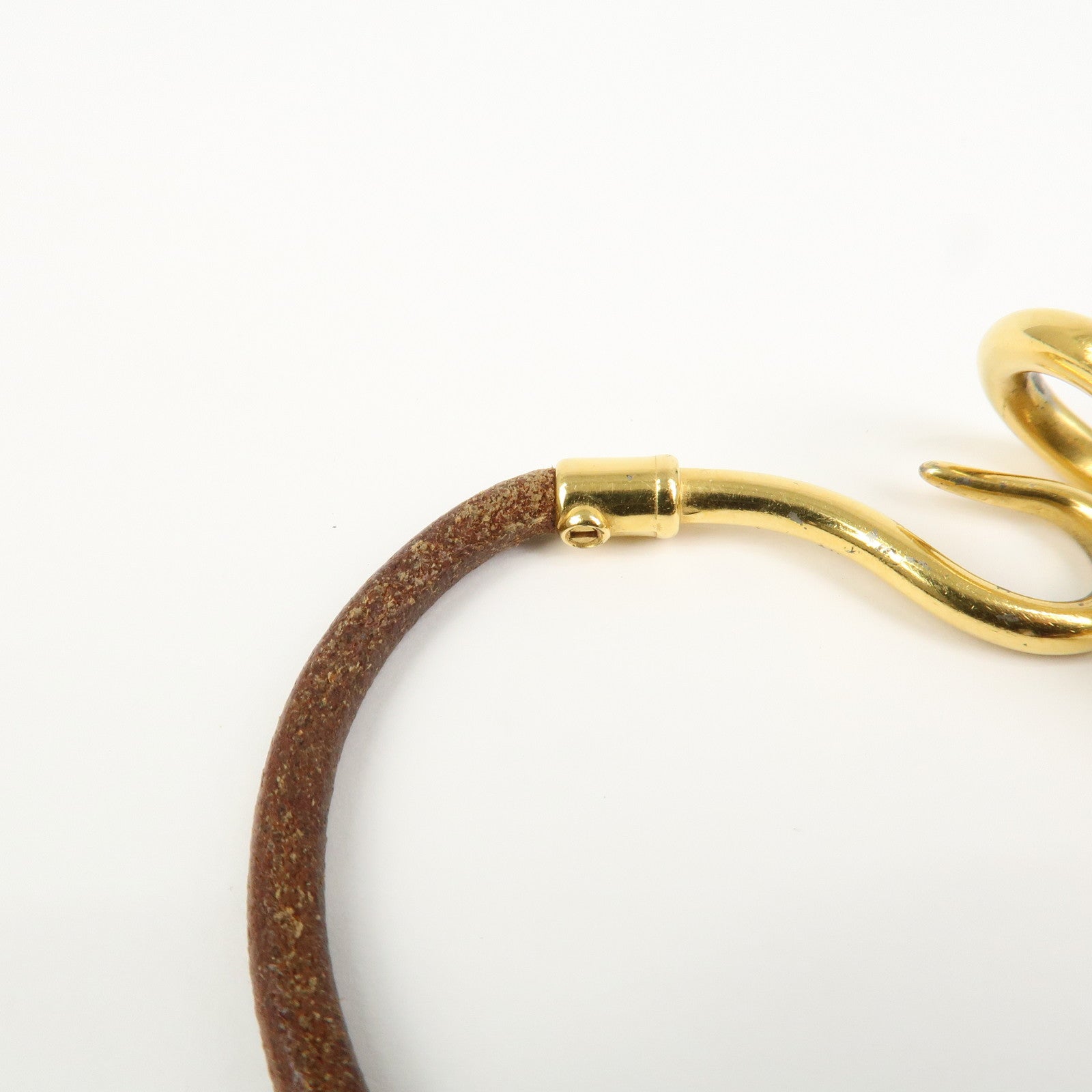 HERMES Jumbo Leather Metal Choker Bracelet Brown Gold