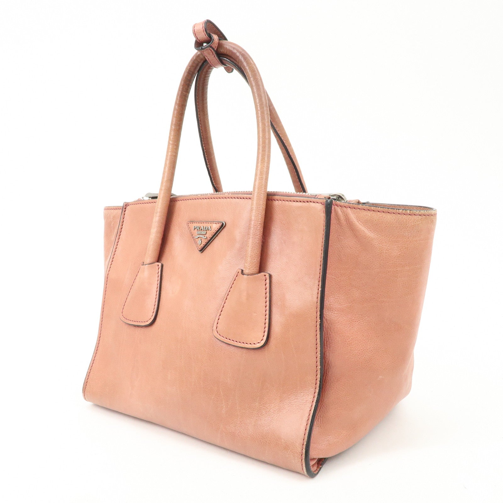 PRADA Triangle Logo Leather 2Way Tote Bag Hand Bag Pink B2625M