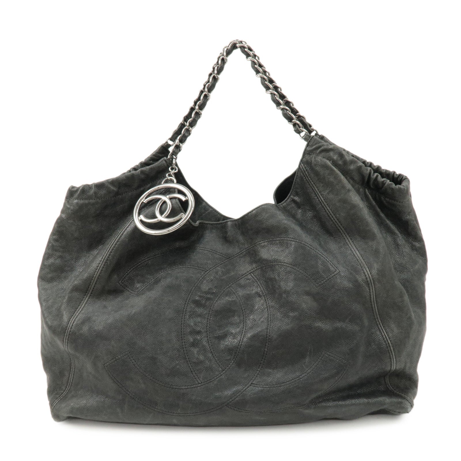 CHANEL COCO Cabus GM Caviarskin Chain Shoulder Bag Black A33450 Used