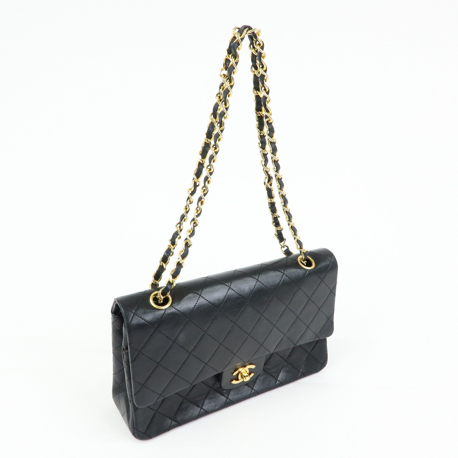 CHANEL Matelasse 25 Double Flap Chain Shoulder Bag Black A01112