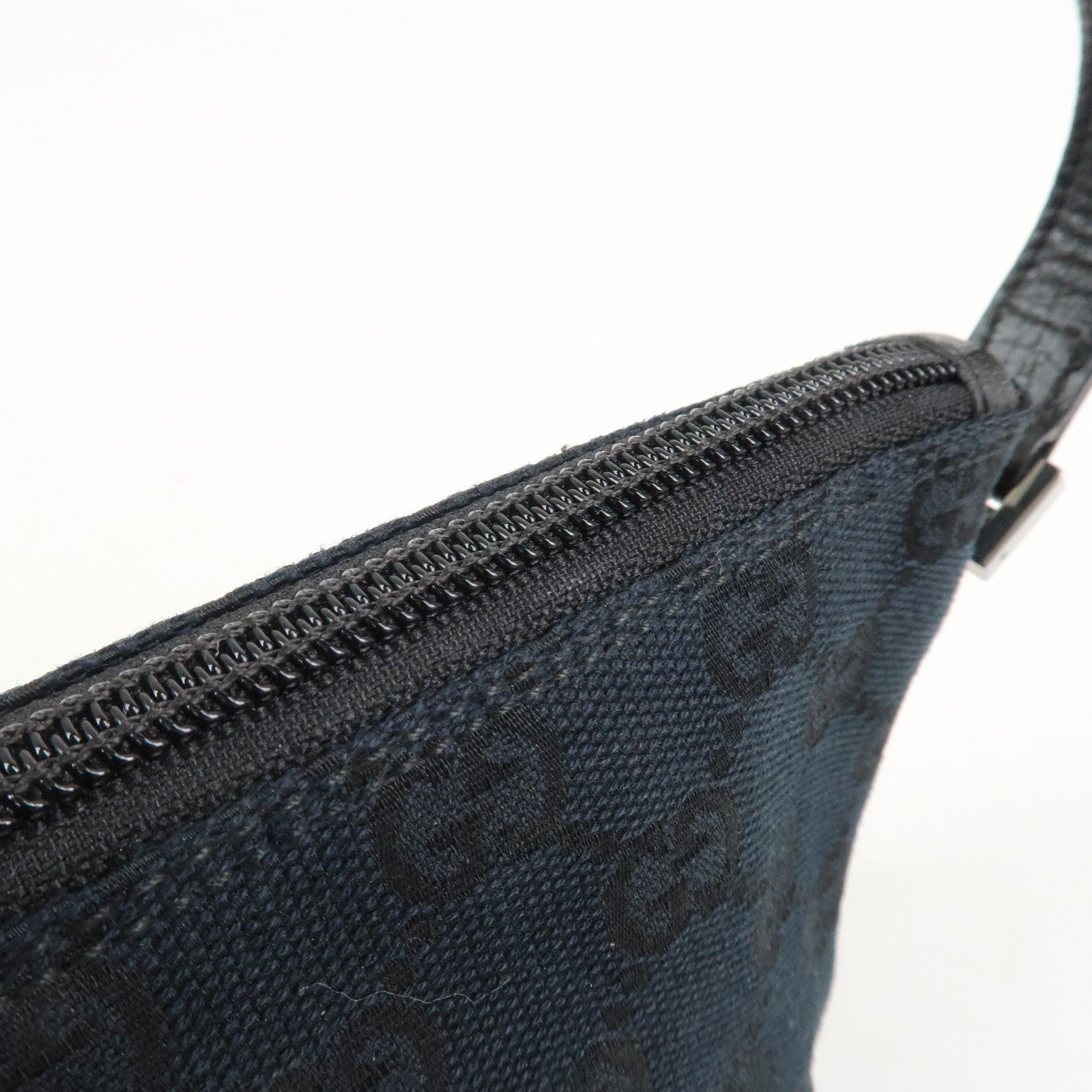 GUCCI Boat Bag Sherry GG Canvas Leather Hand Bag Black 141809