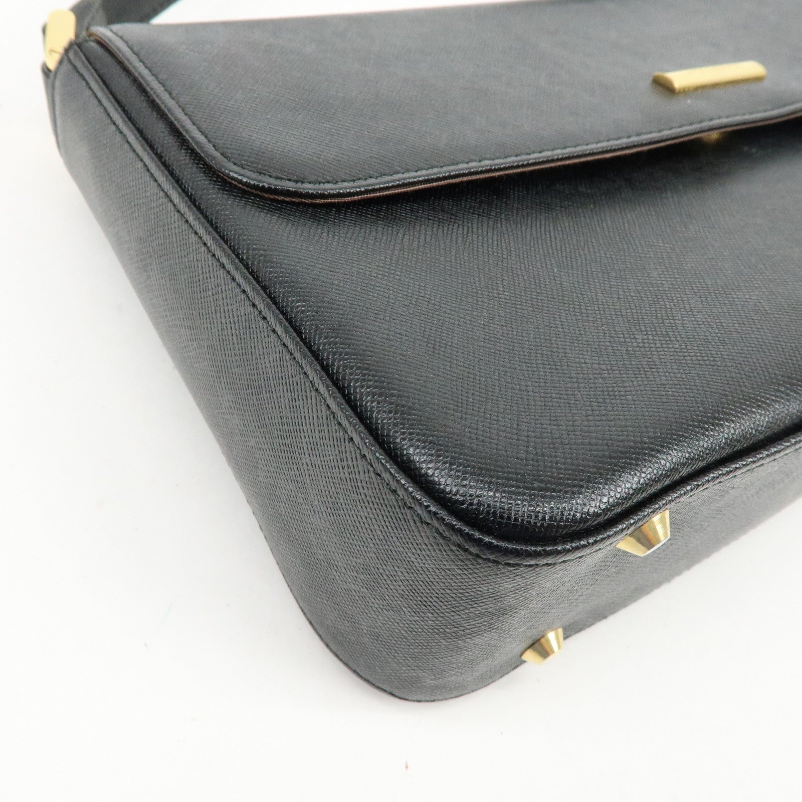 BURBERRY Logo Leather Flap Shoulder Bag Hand Bag Black