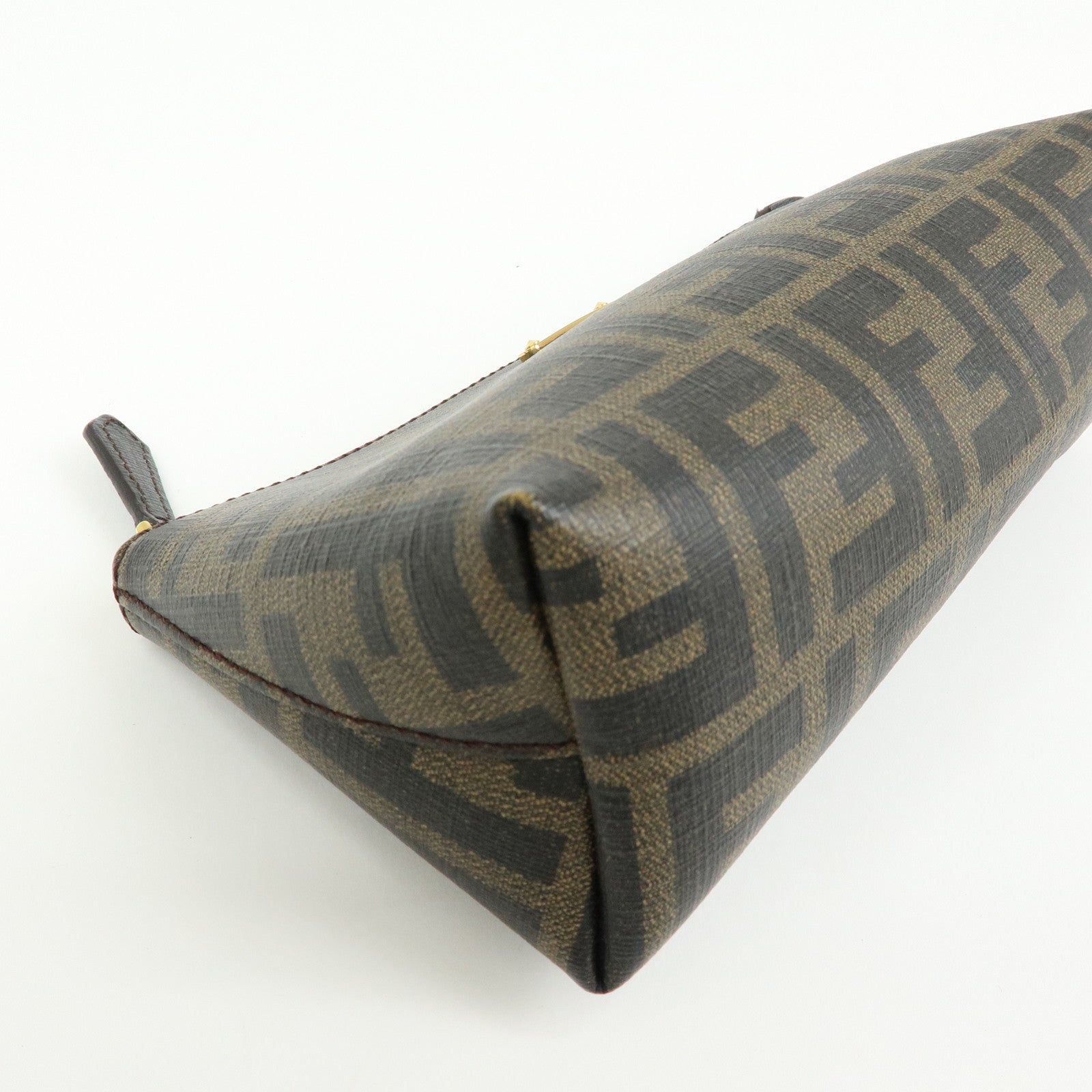 FENDI Zucca PVC Leather Cosmetic Pouch Brown Black 7N0074