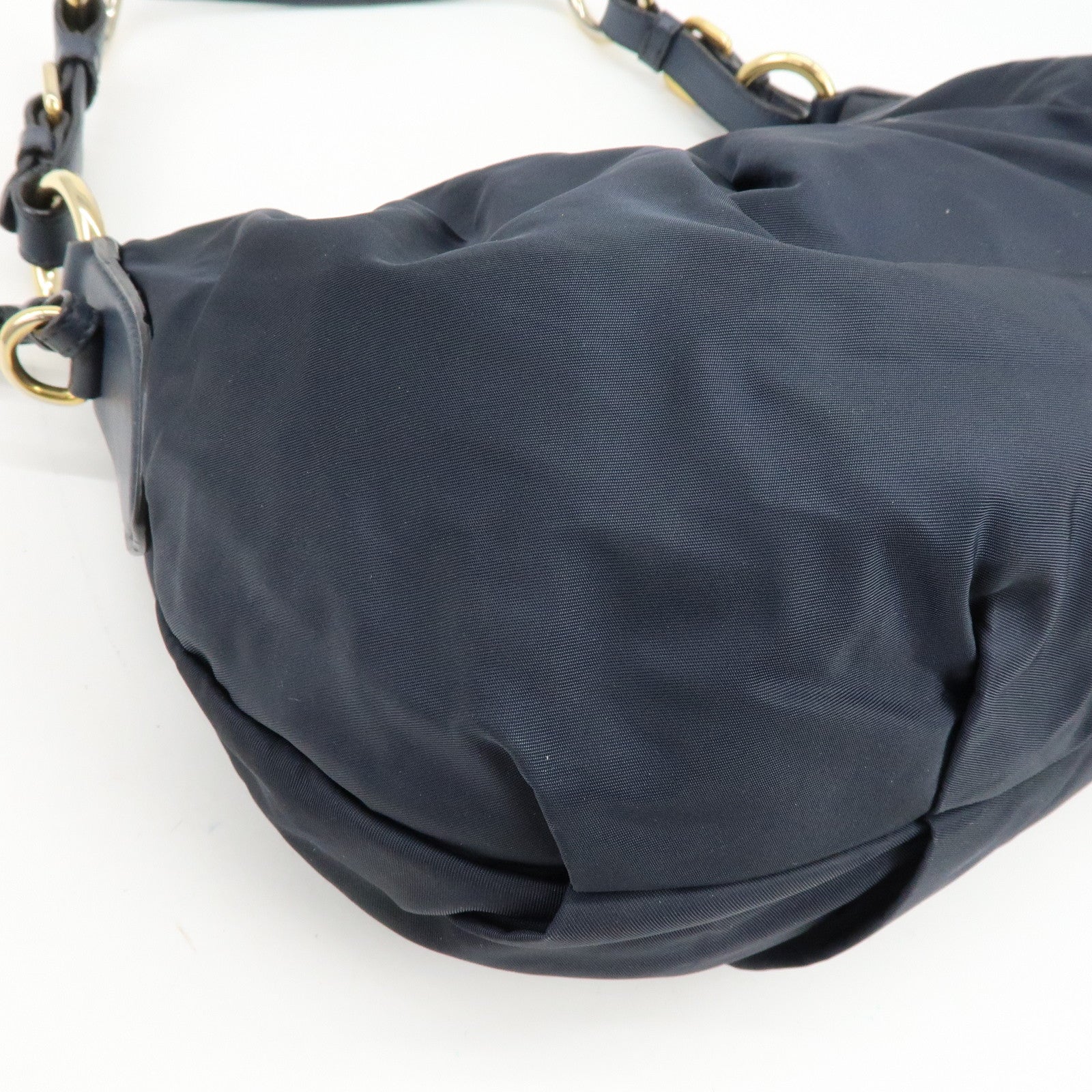 PRADA Triangle Logo Nylon Leather Shoulder Bag Hand Bag Navy