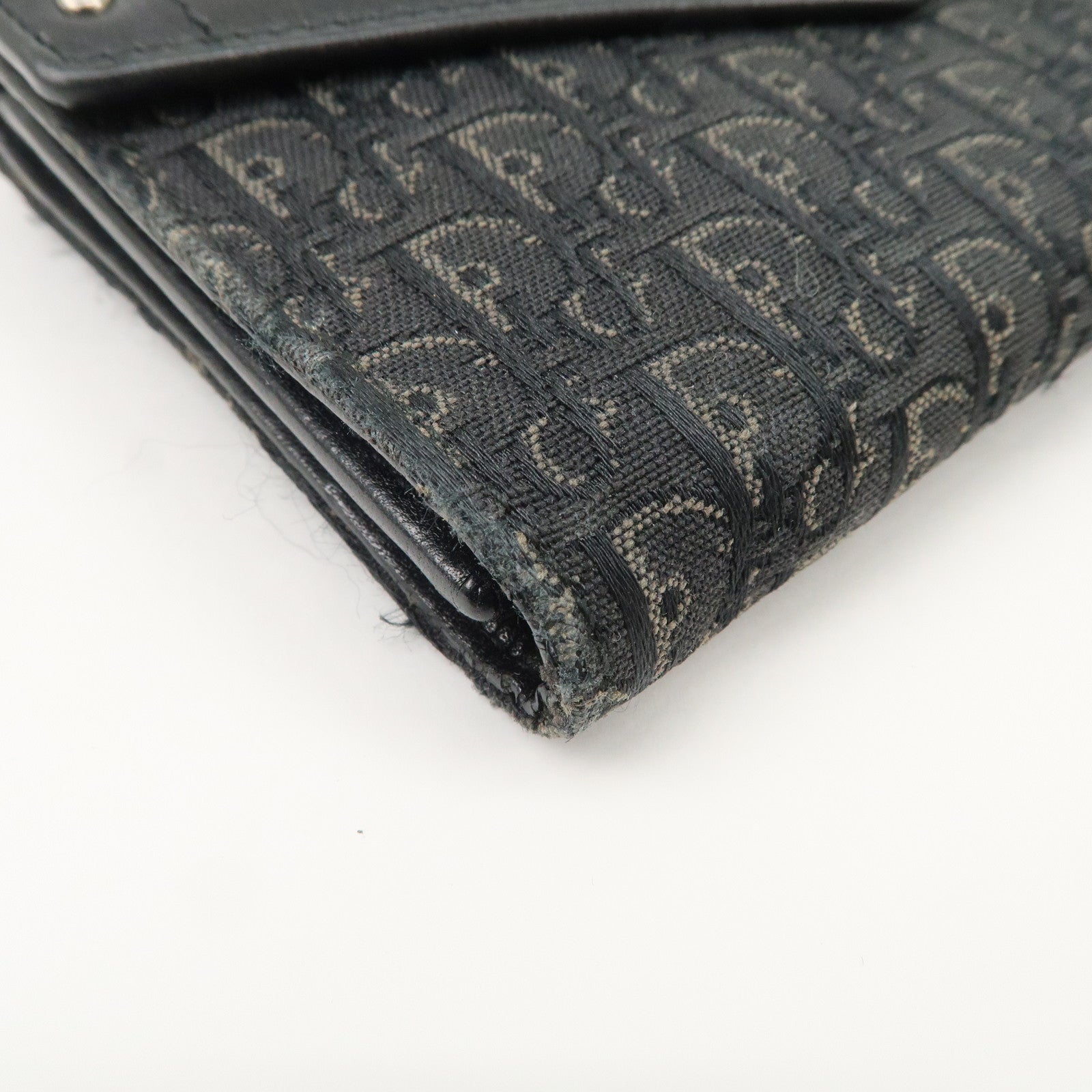 Christian Dior Trotter Leather Canvas Tri-Hold Wallet Black Silver