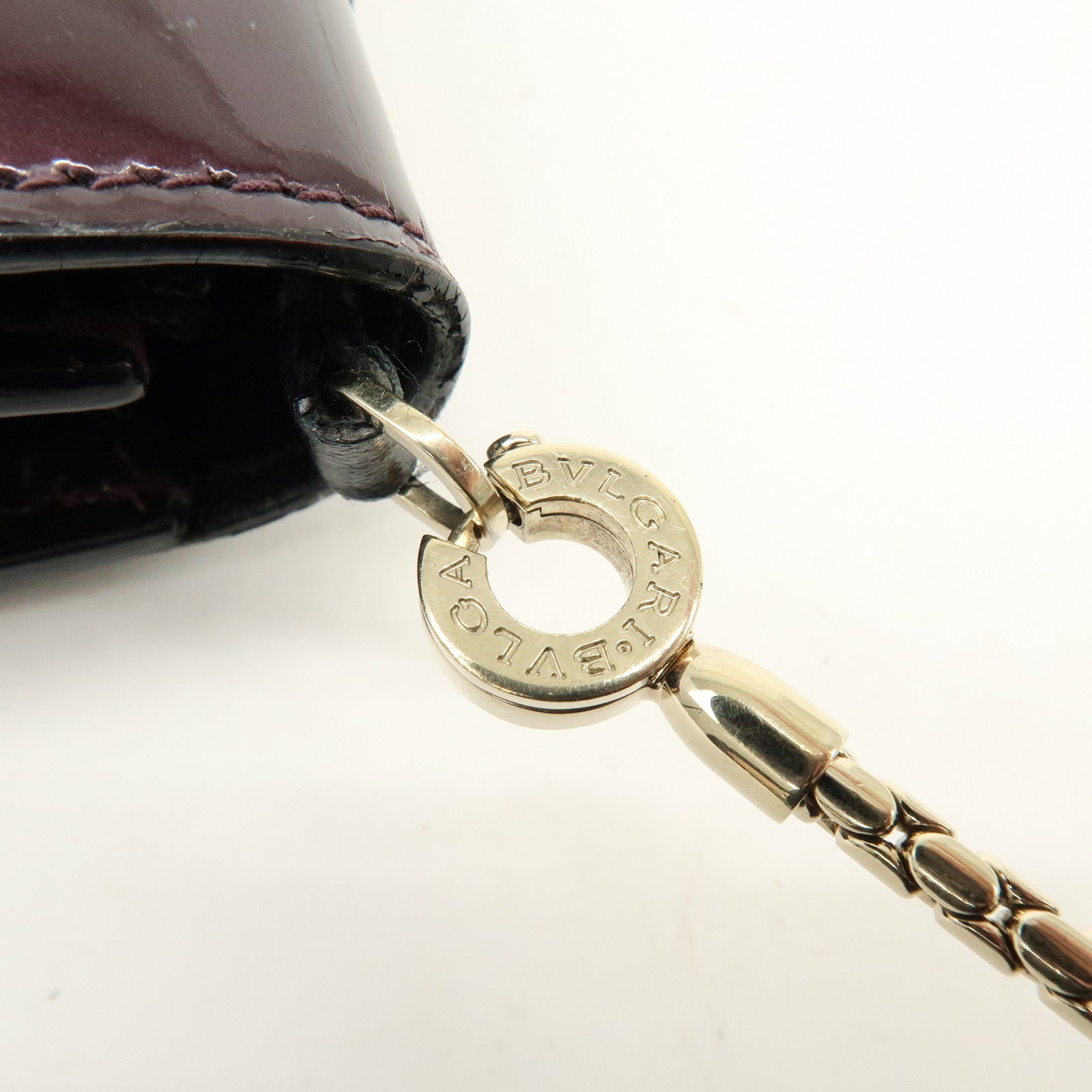 BVLGARI Serpenti Forever Patent Leather Chain Wallet Purple