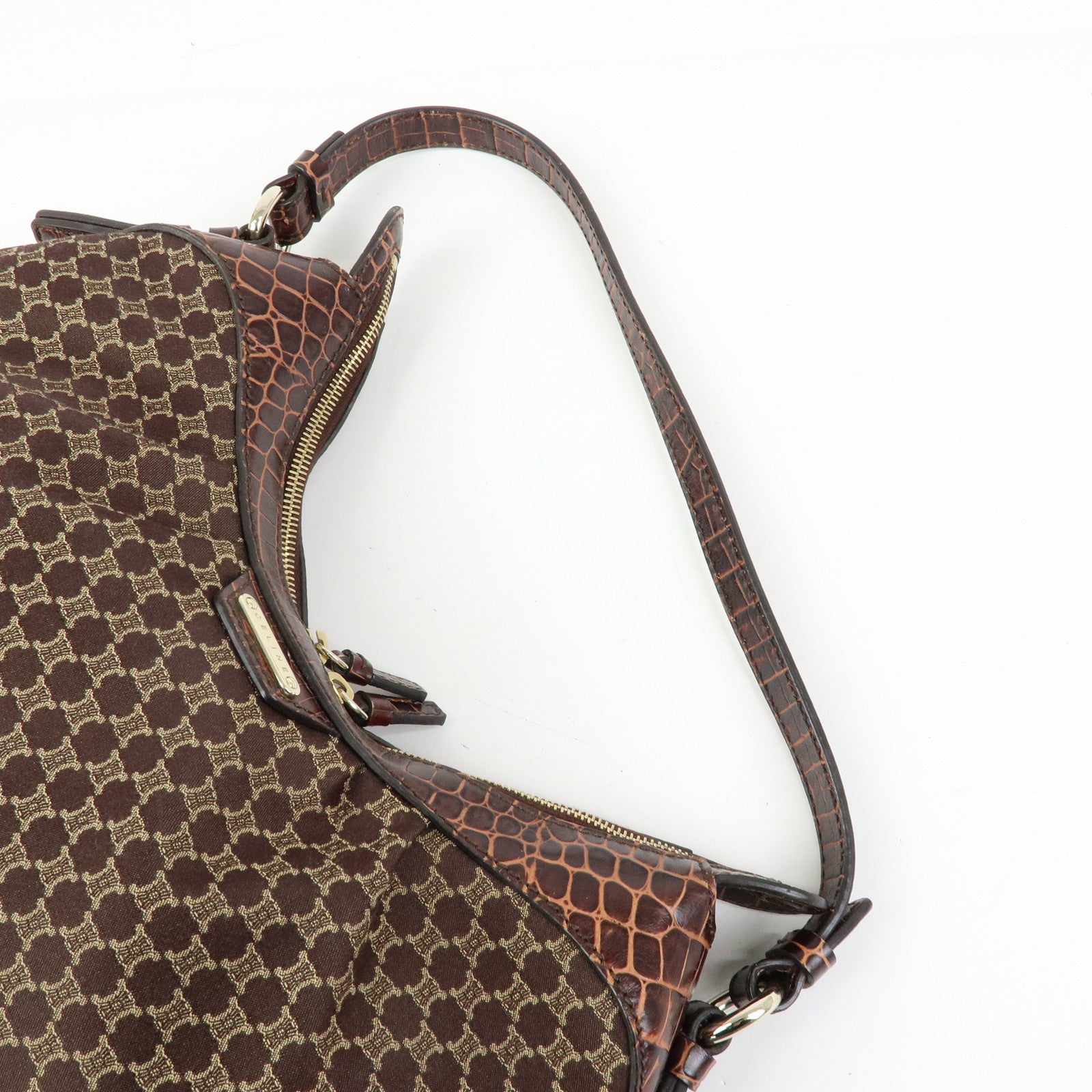 CELINE Macadam Canvas Leather Shoulder Bag Hand Bag Brown