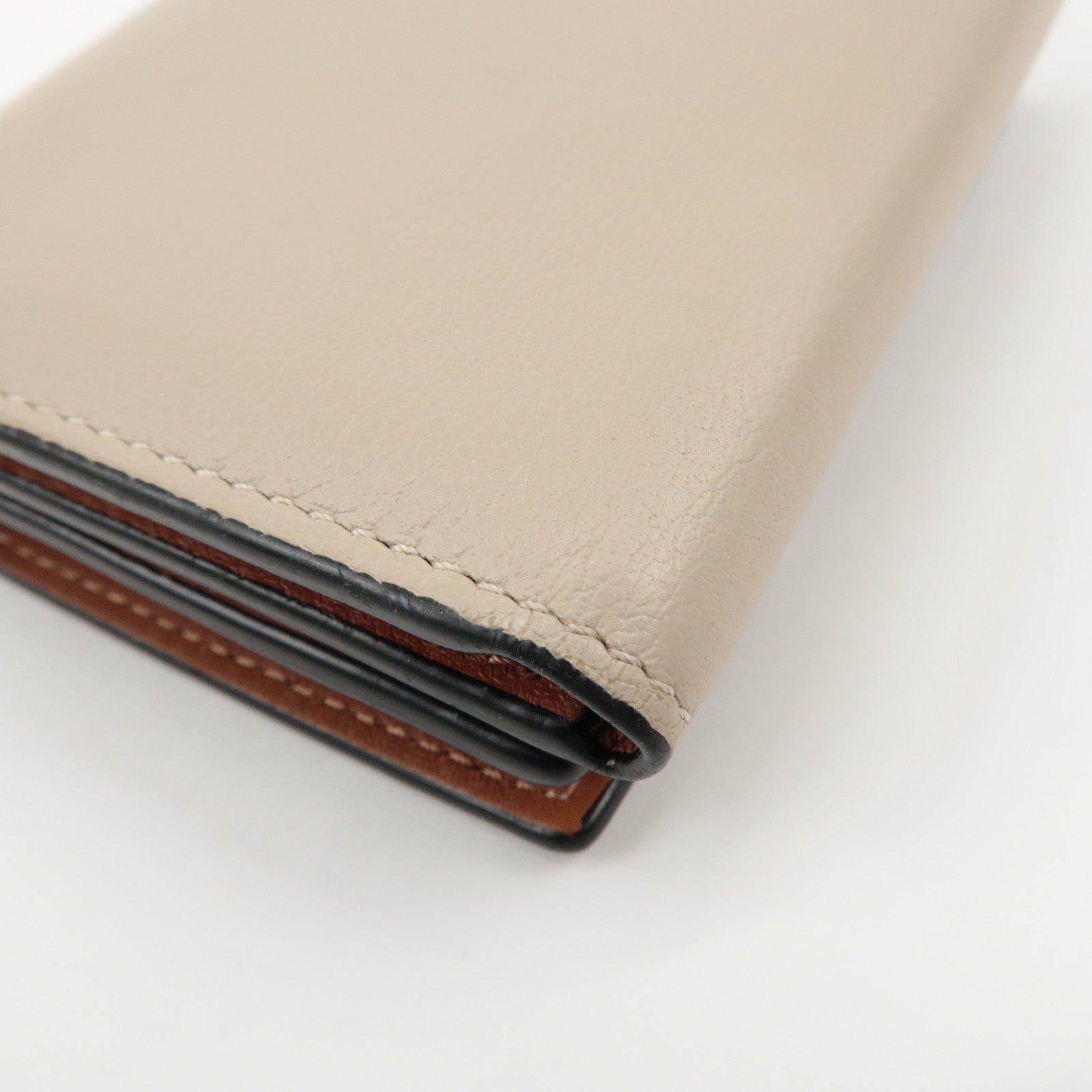 LOEWE Anagram Leather Tri-fold Compact Wallet Beige C500TR2X01 Used