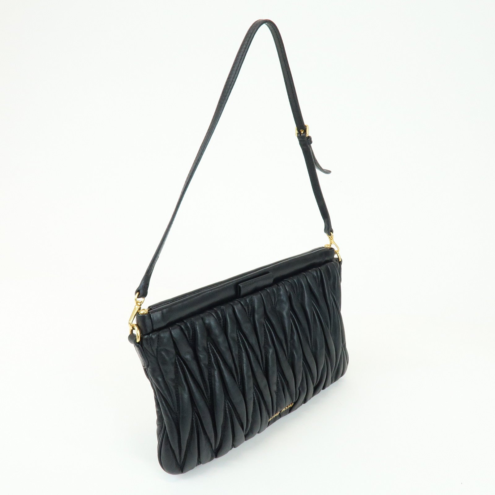 MIU MIU Matelasse Nappa Leather Shoulder Bag Black RM1892