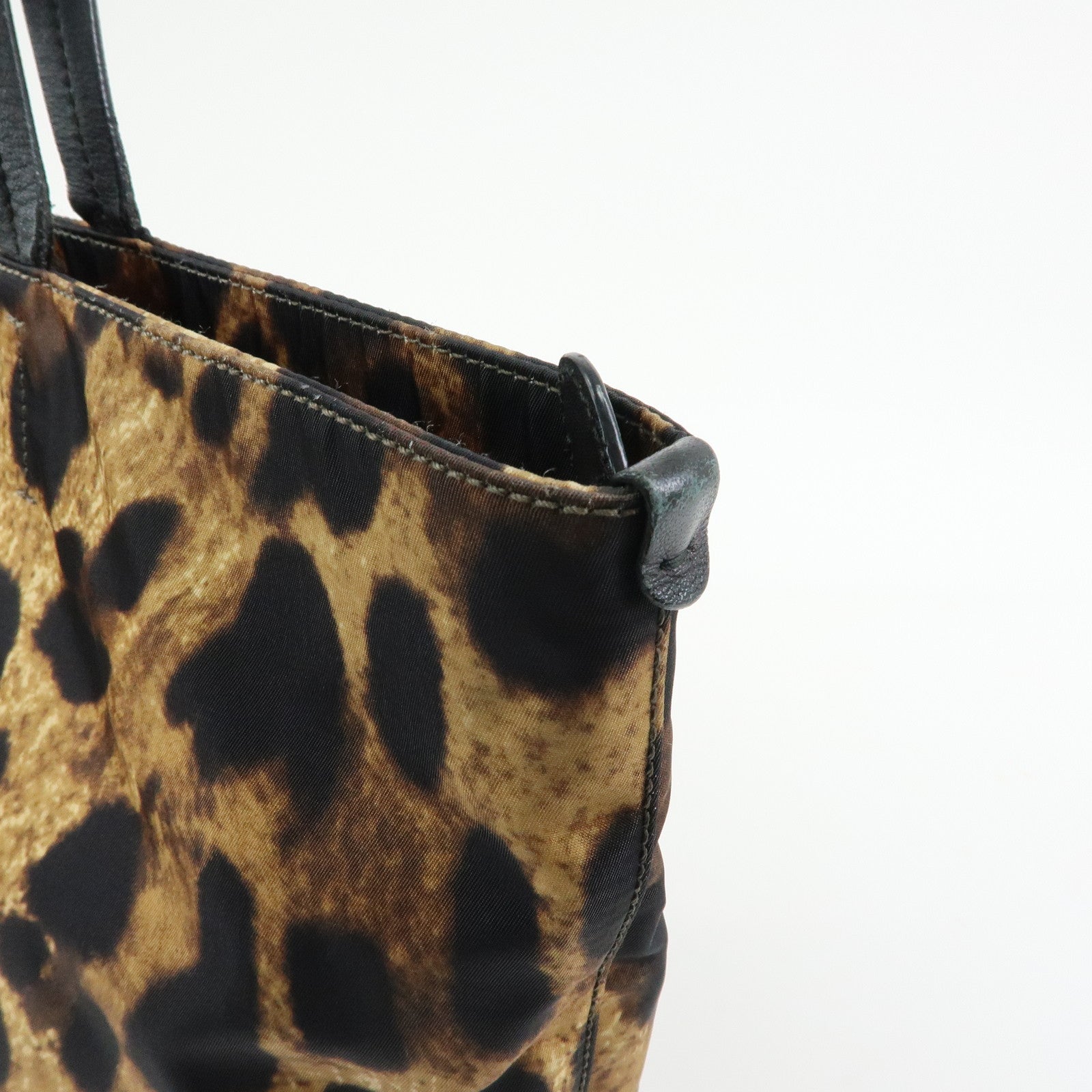 Ferragamo Gancini Nylon Leather Leopard Tote Bag Shoulder Bag Brown