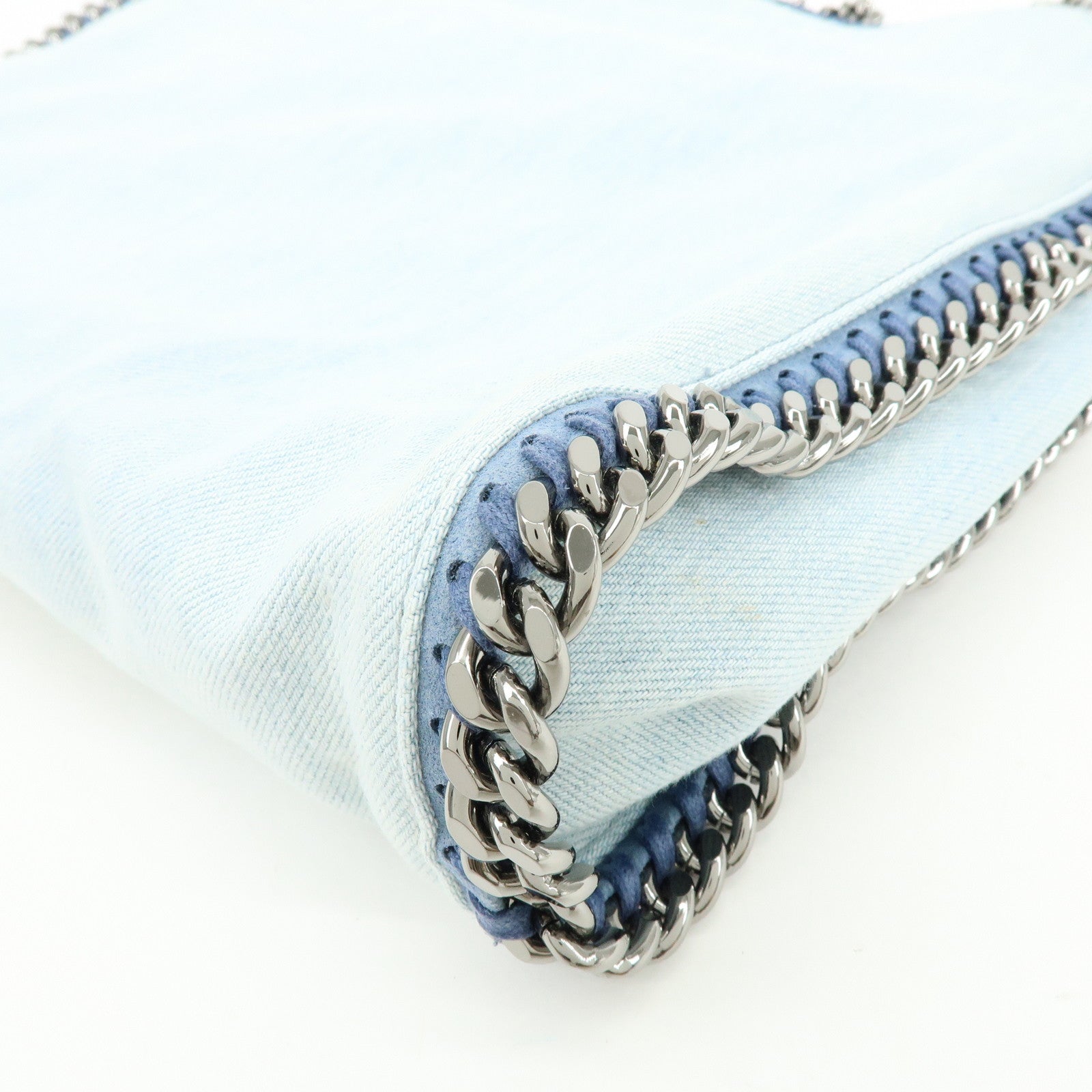 STELLA MCCARTNEY Falabella Embroidery Denim Shoulder Bag Light Blue