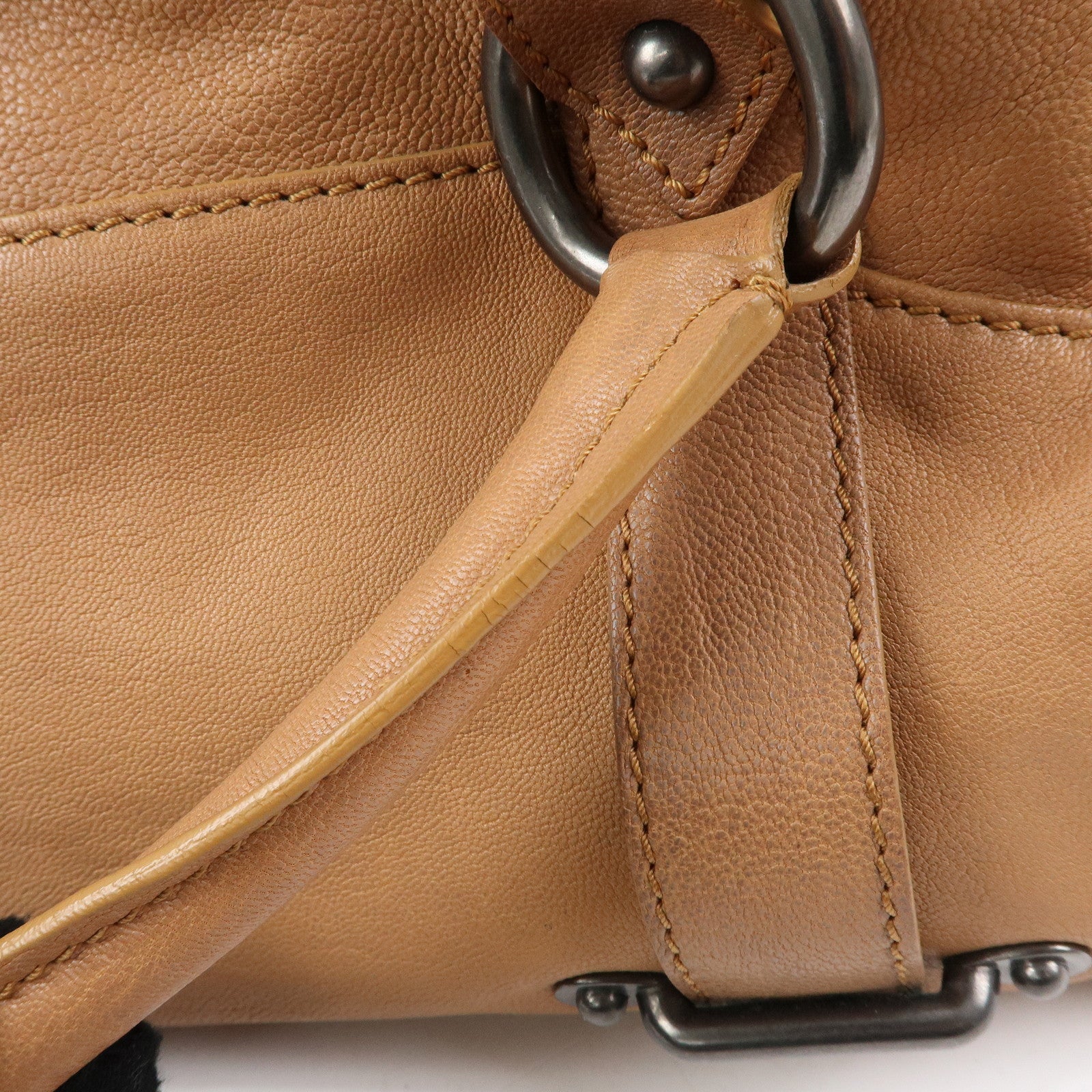 CELINE Logo Leather Hand Bag Boston Bag Hand Bag Brown