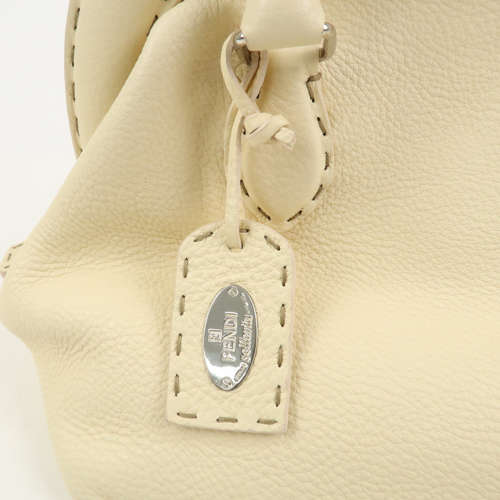 FENDI Selleria Leather Boston Bag Hand Bag Cream 8BN127
