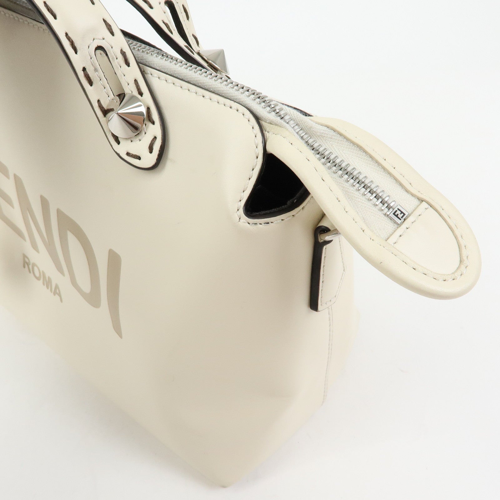 FENDI By The Way Leather Medium 2Way Bag Shoulder Bag Ivory 8BL146