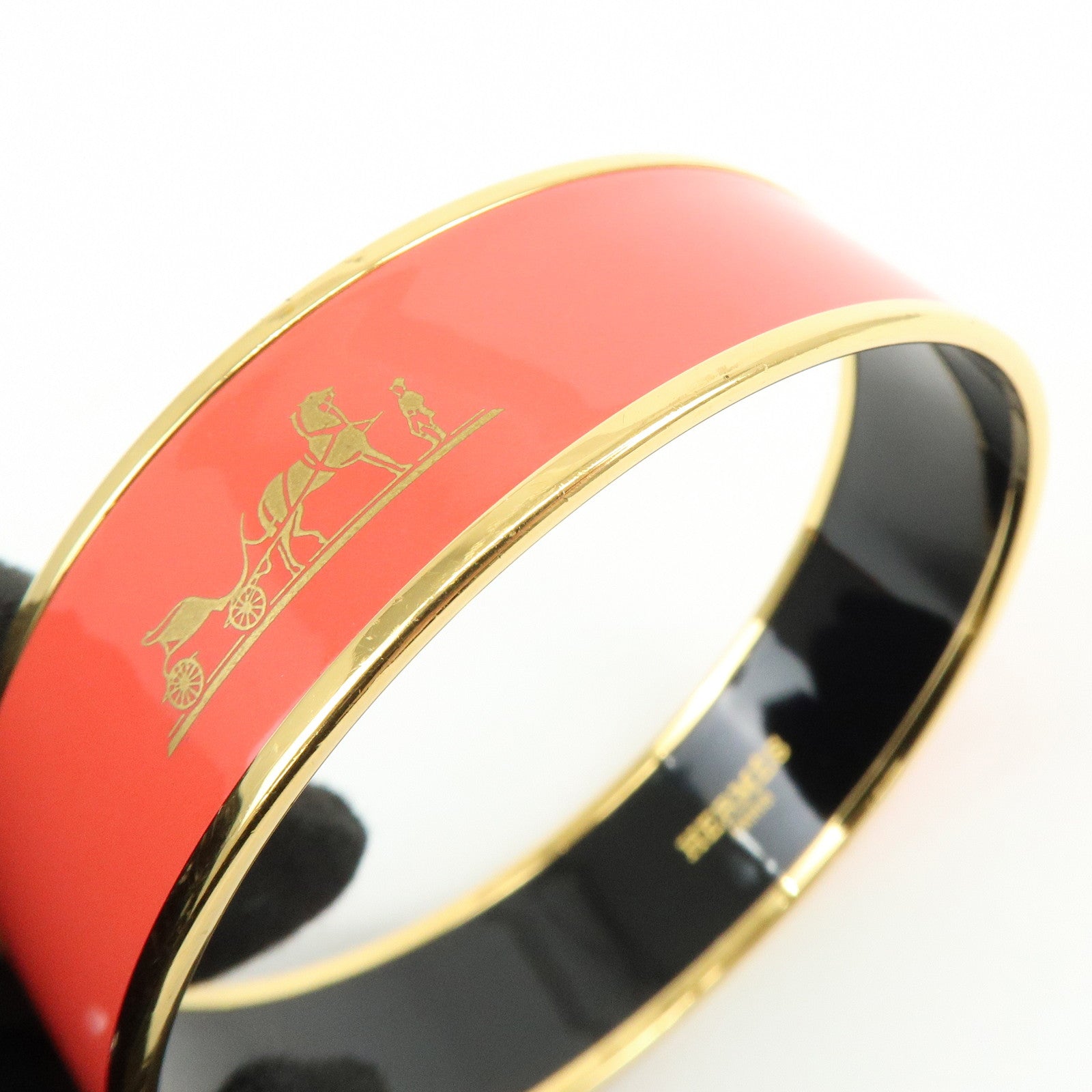 HERMES Email GM Gold Plated Bangle Bracelet Red Gold
