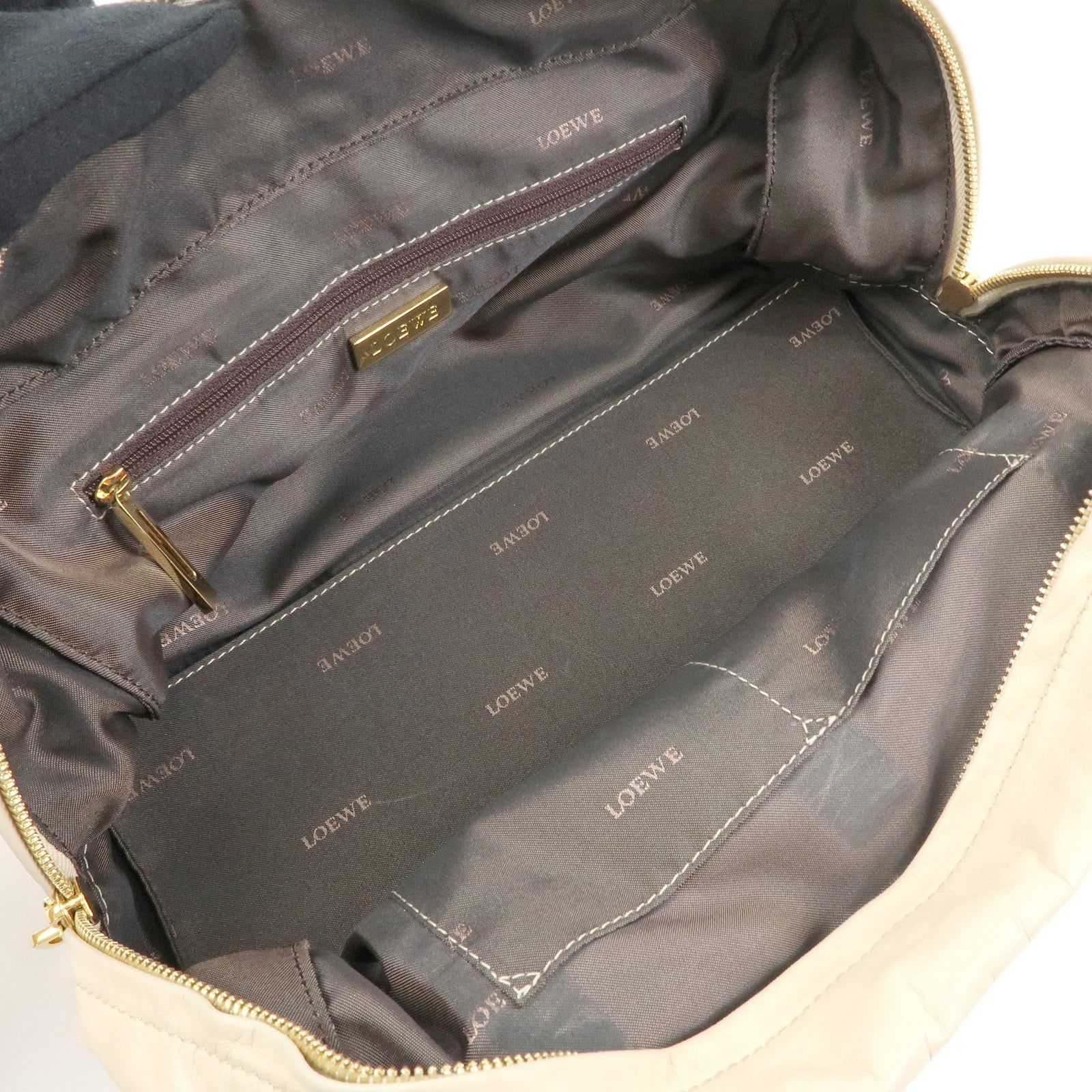 LOEWE Anagram Amazona 28 Nappa Leather Hand Bag Boston Bag Beige