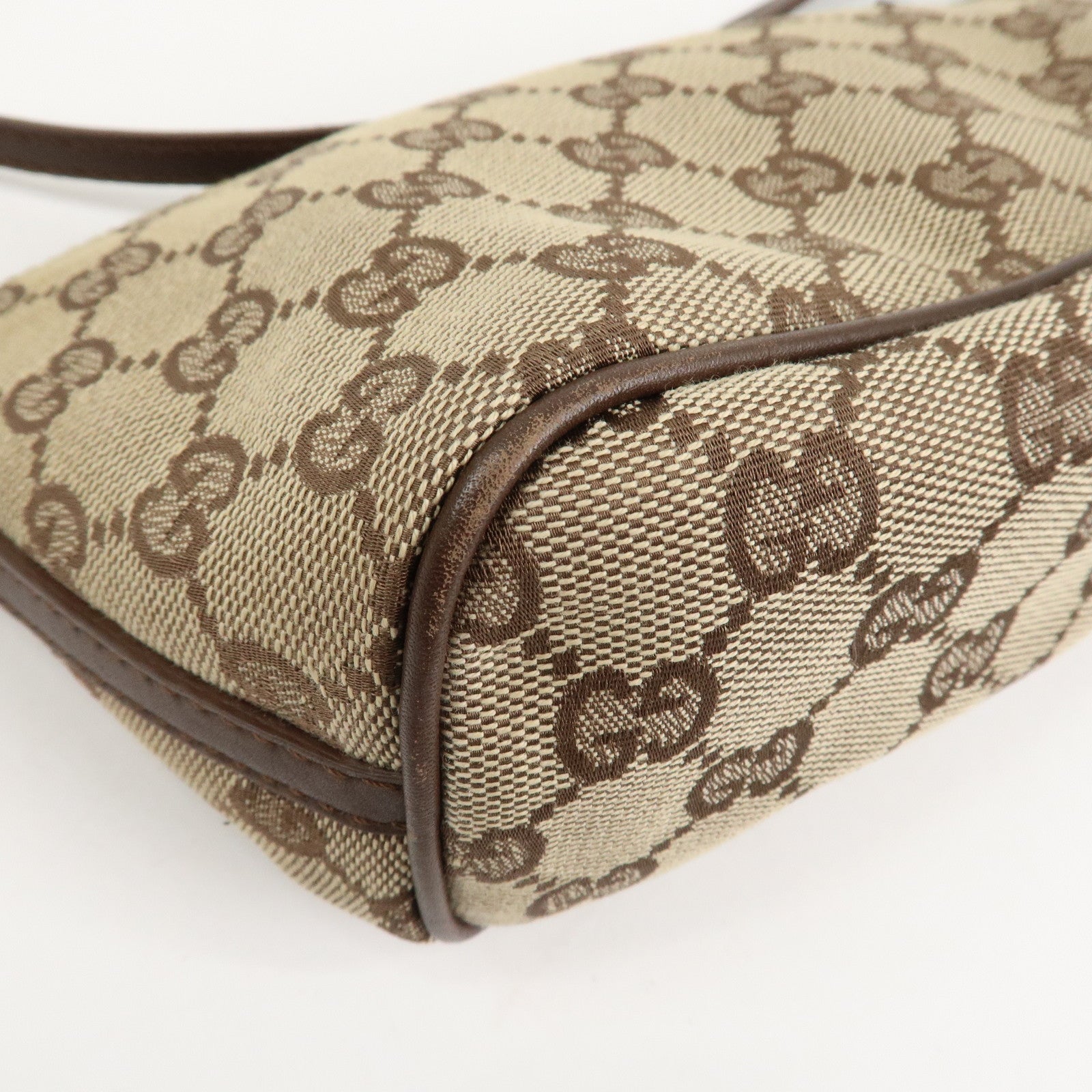 GUCCI GG Canvas Leather Bag Hand Bag Pouch Beige Brown 07198 Used