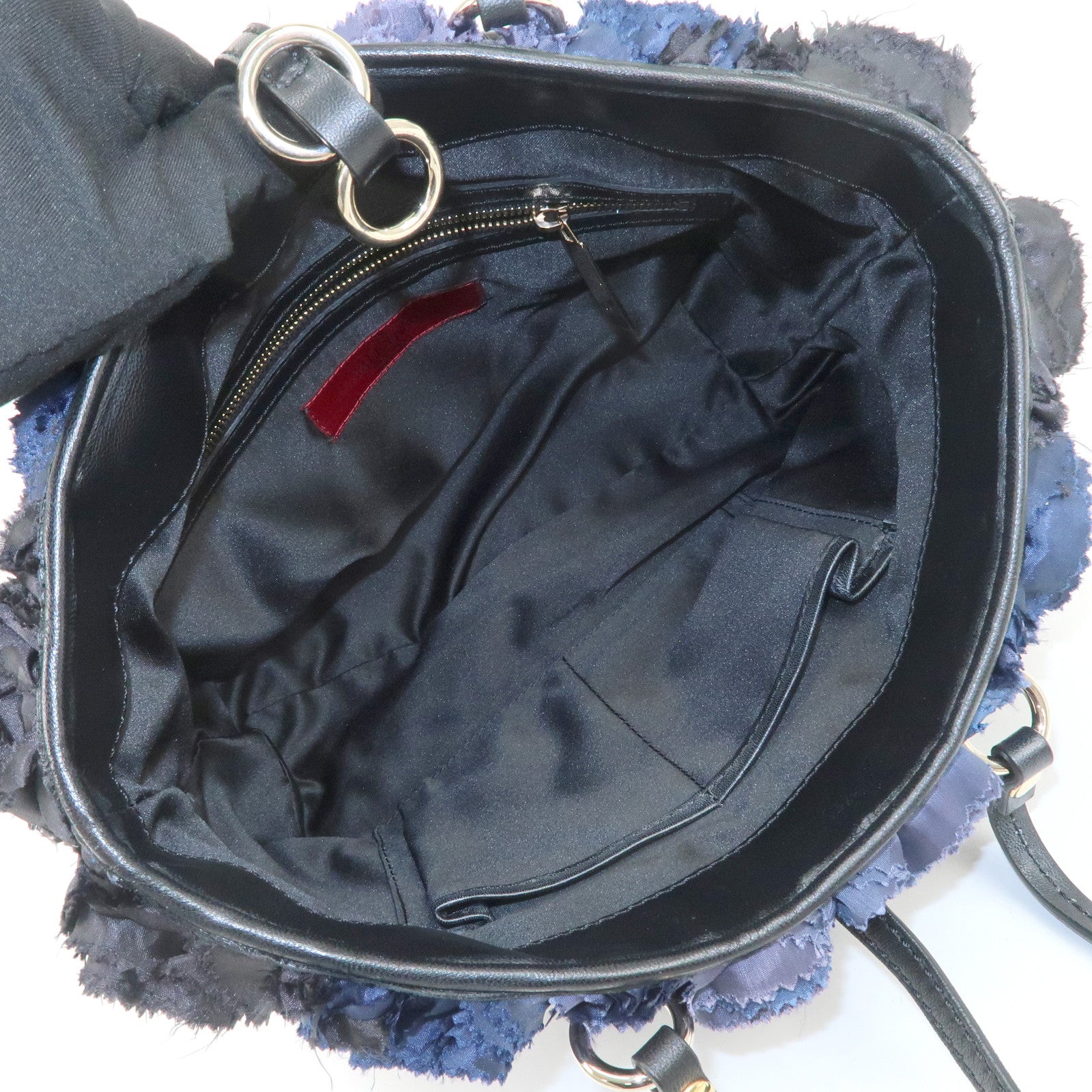 VALENTINO Logo Nylon Leather Hand Bag Navy Gold