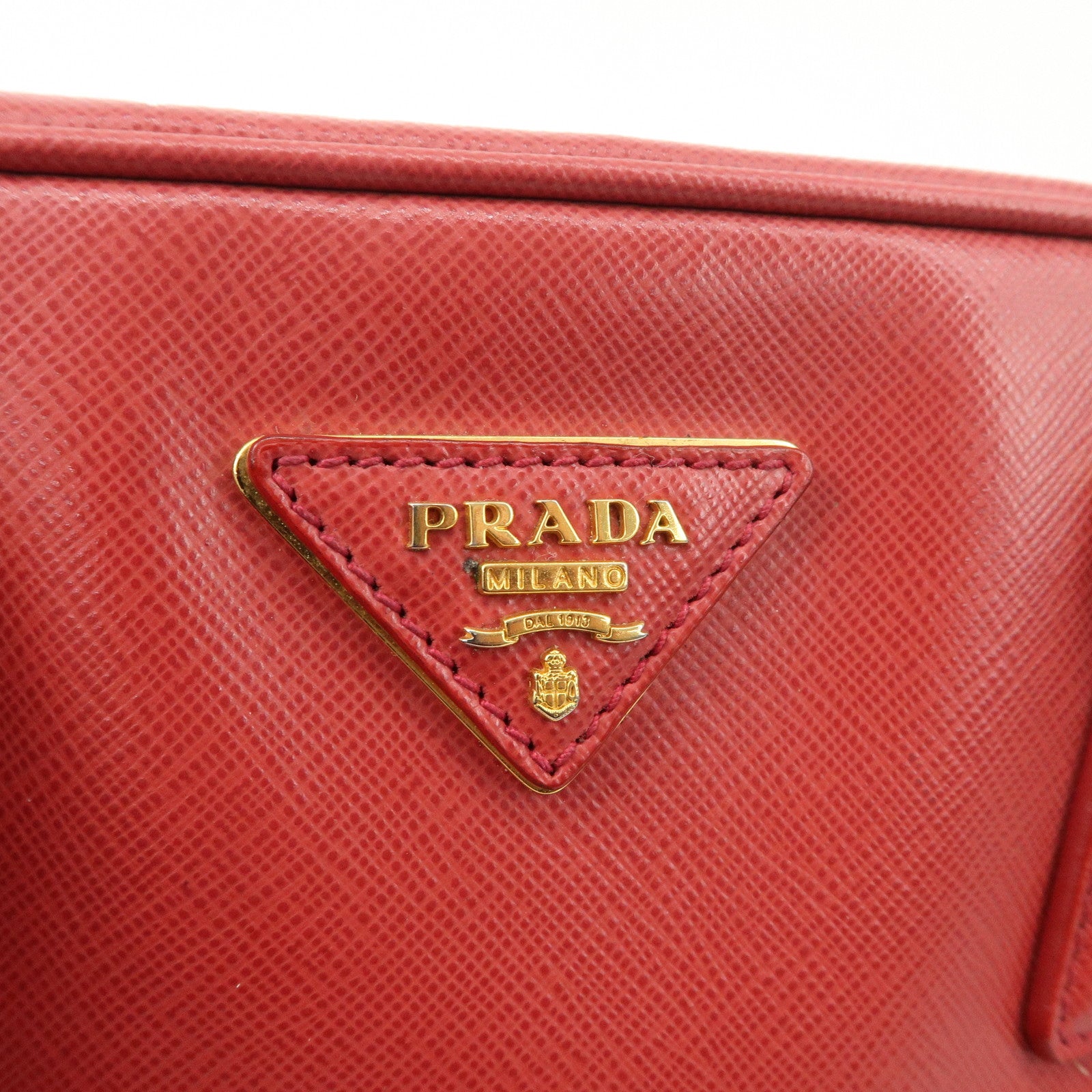 PRADA Triangle Logo Saffiano Leather Boston Bag Hand Bag Red BL0095 Used